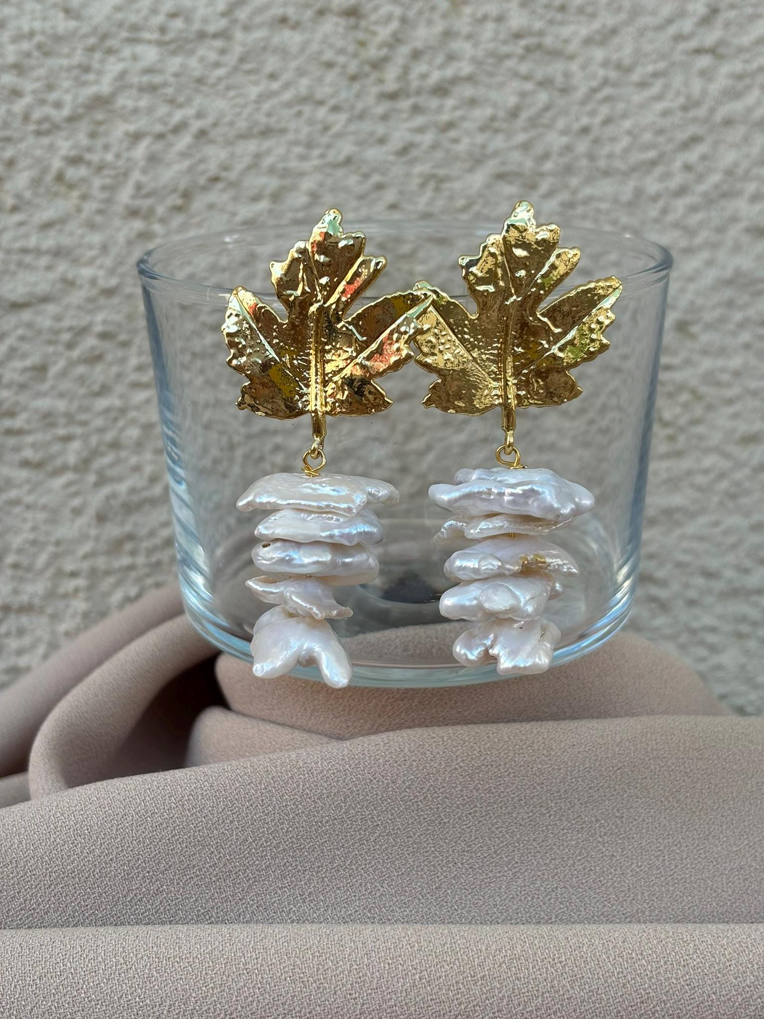 Çınar Yaprağı İnci Küpe