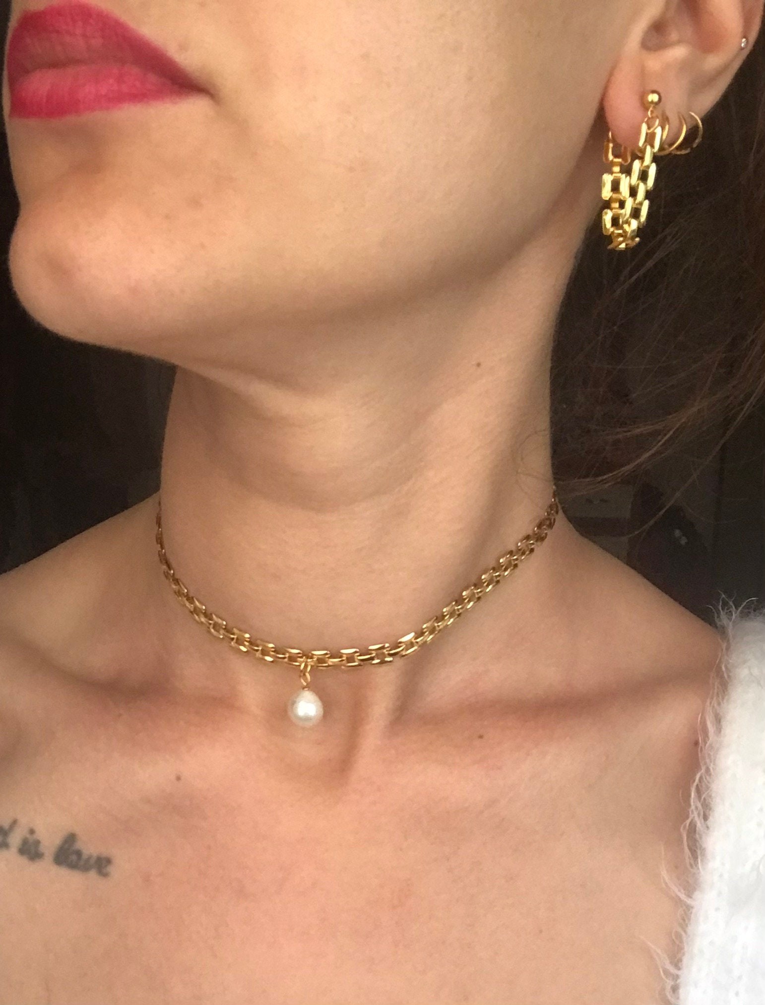 YENİ ! İnci ve Hasır Zincirli Choker
