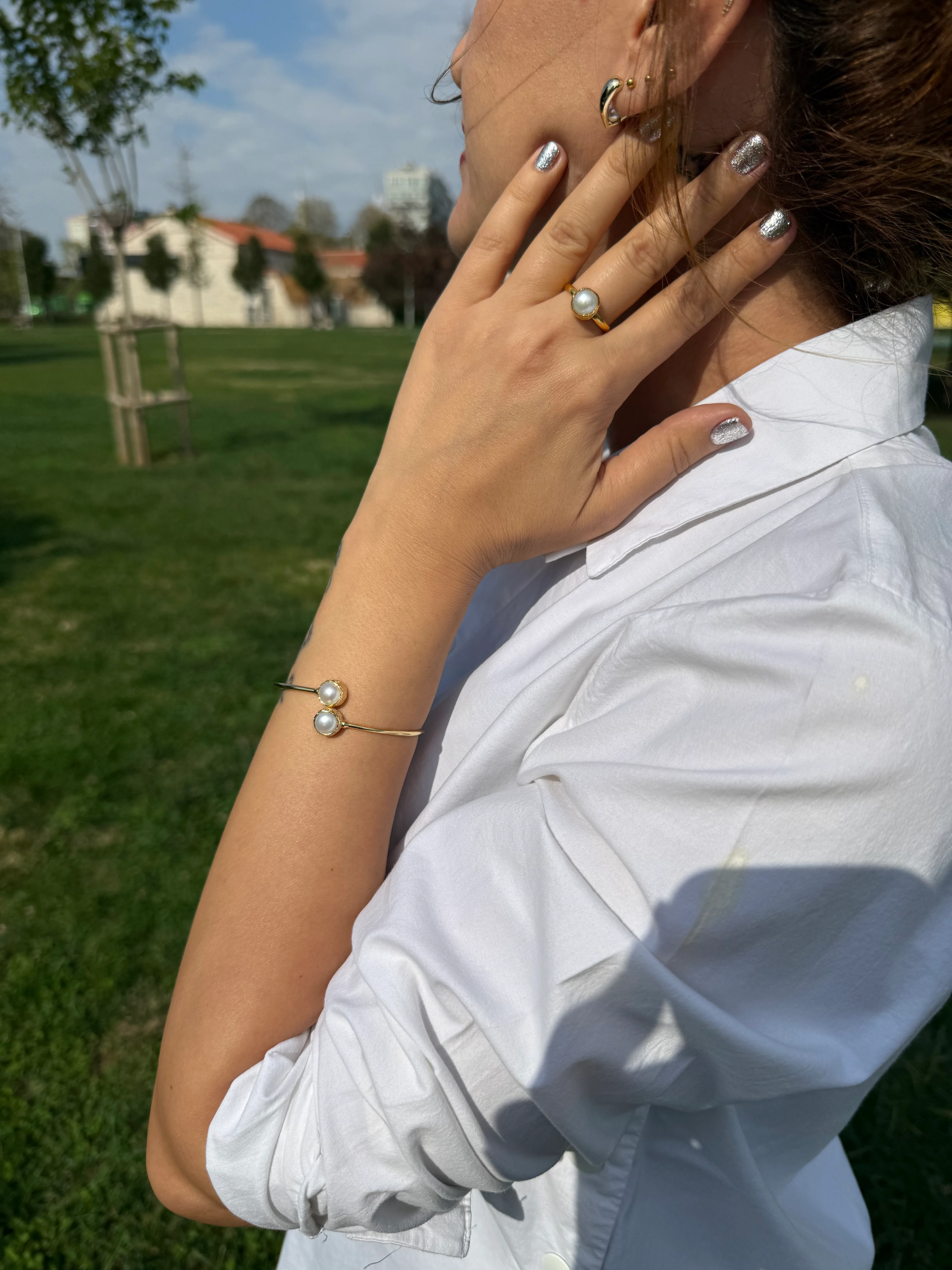 Tek İnci Yüzük-Bileklik Set