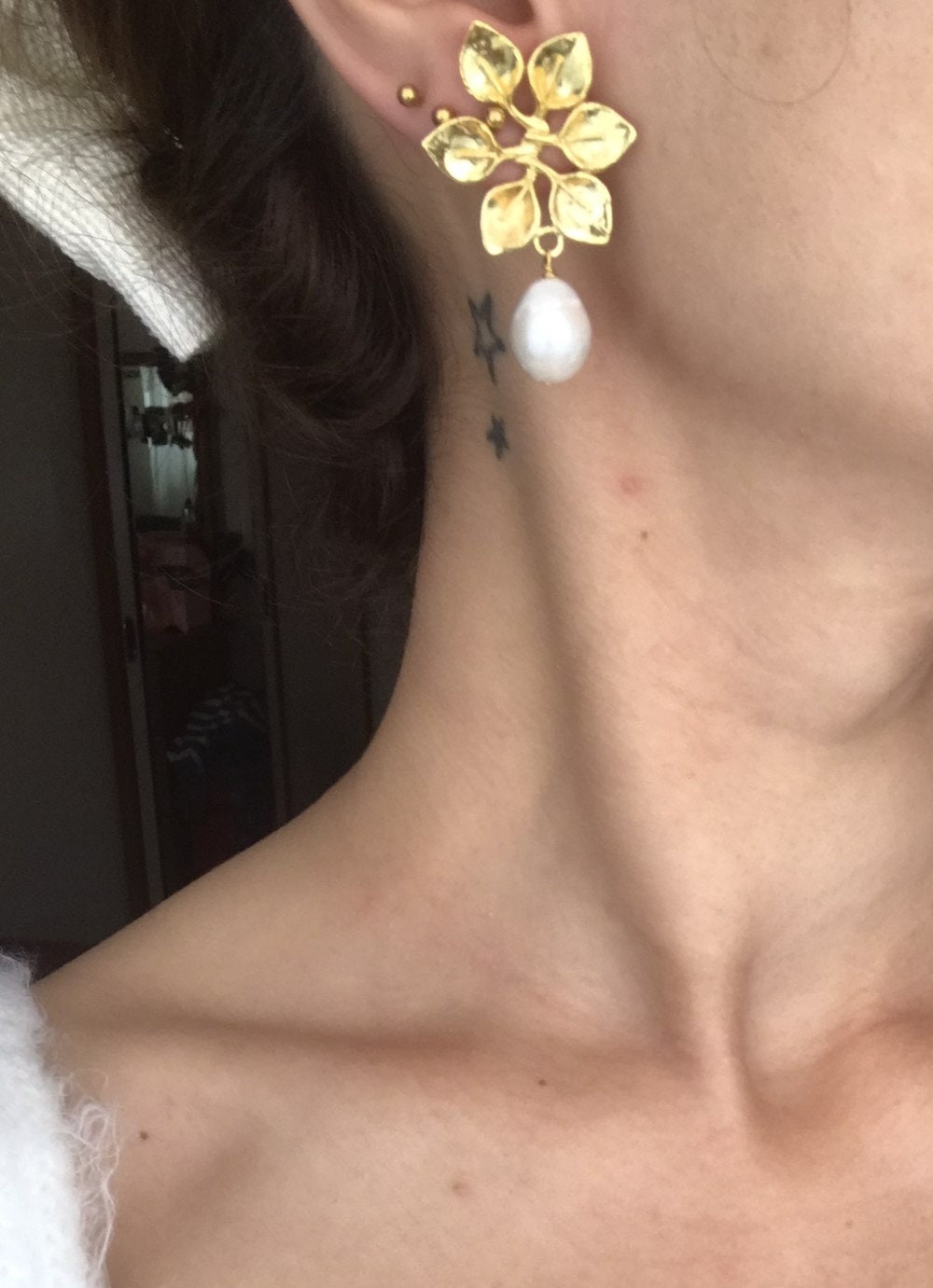 Altı Yapraklı İnci Küpe