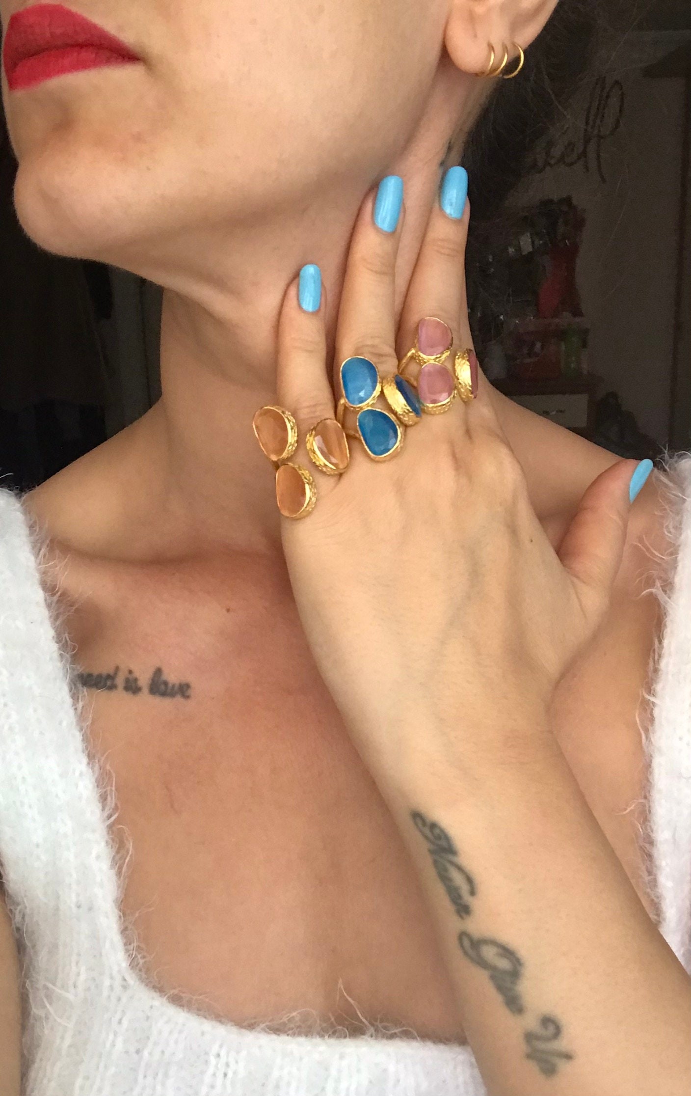 YENİ! 3 Oval Taşlı Kedi Gözü Yüzük