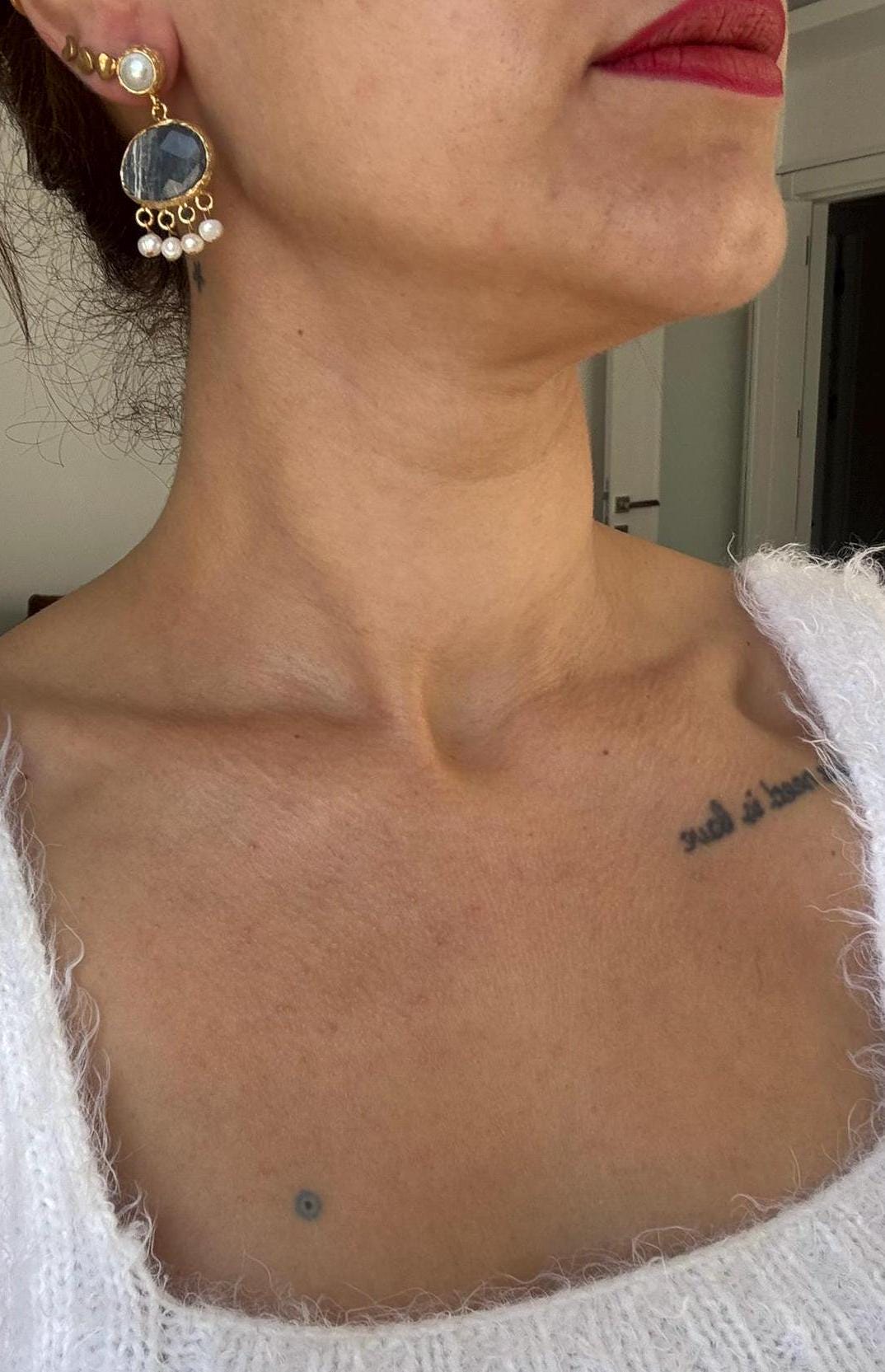 İnci Sarkıtlı Labradorit Küpe