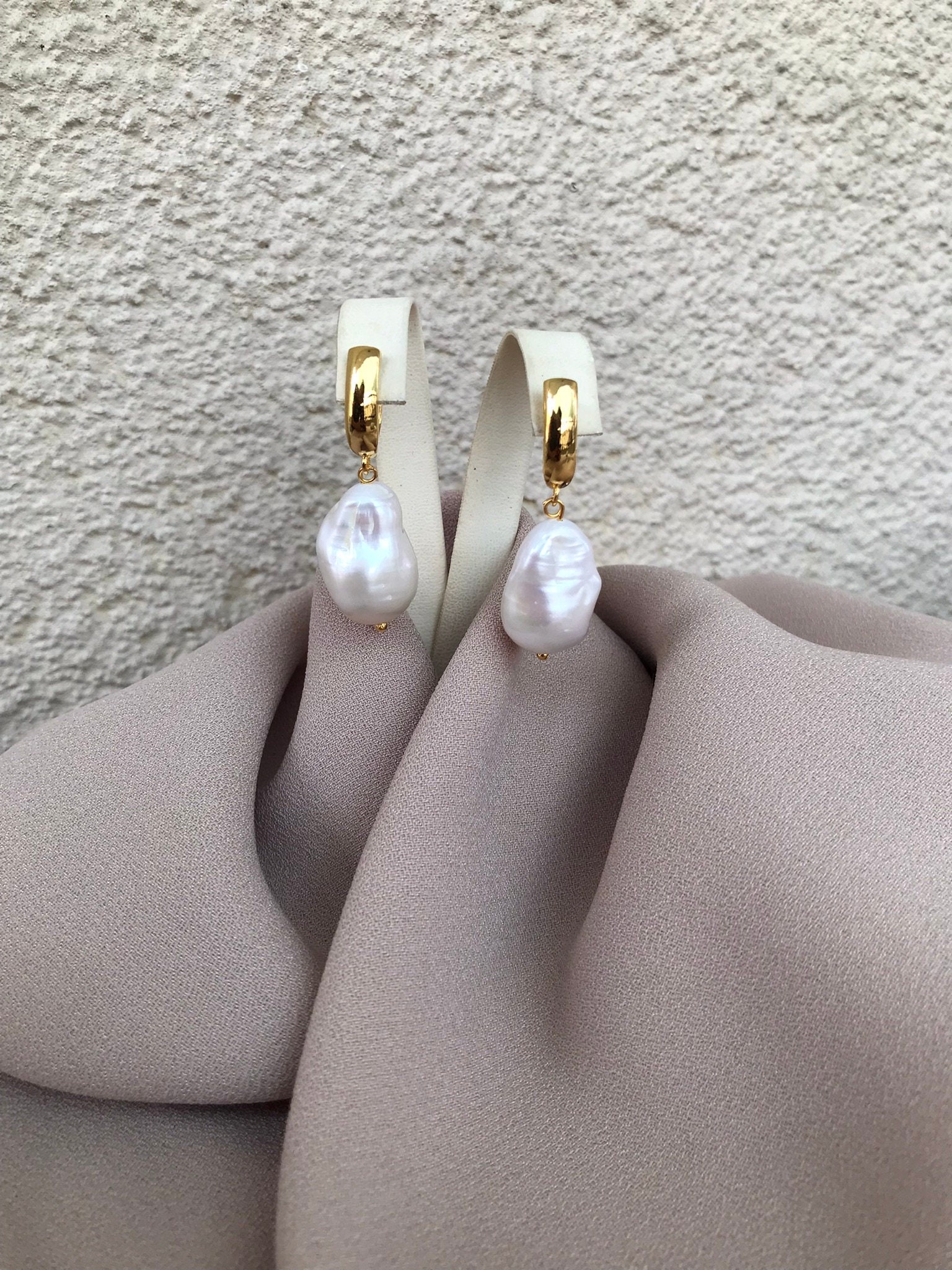NEW! Big Fireball Pearl Gold Earrings,Large Natural Baroque Pearl Earrings