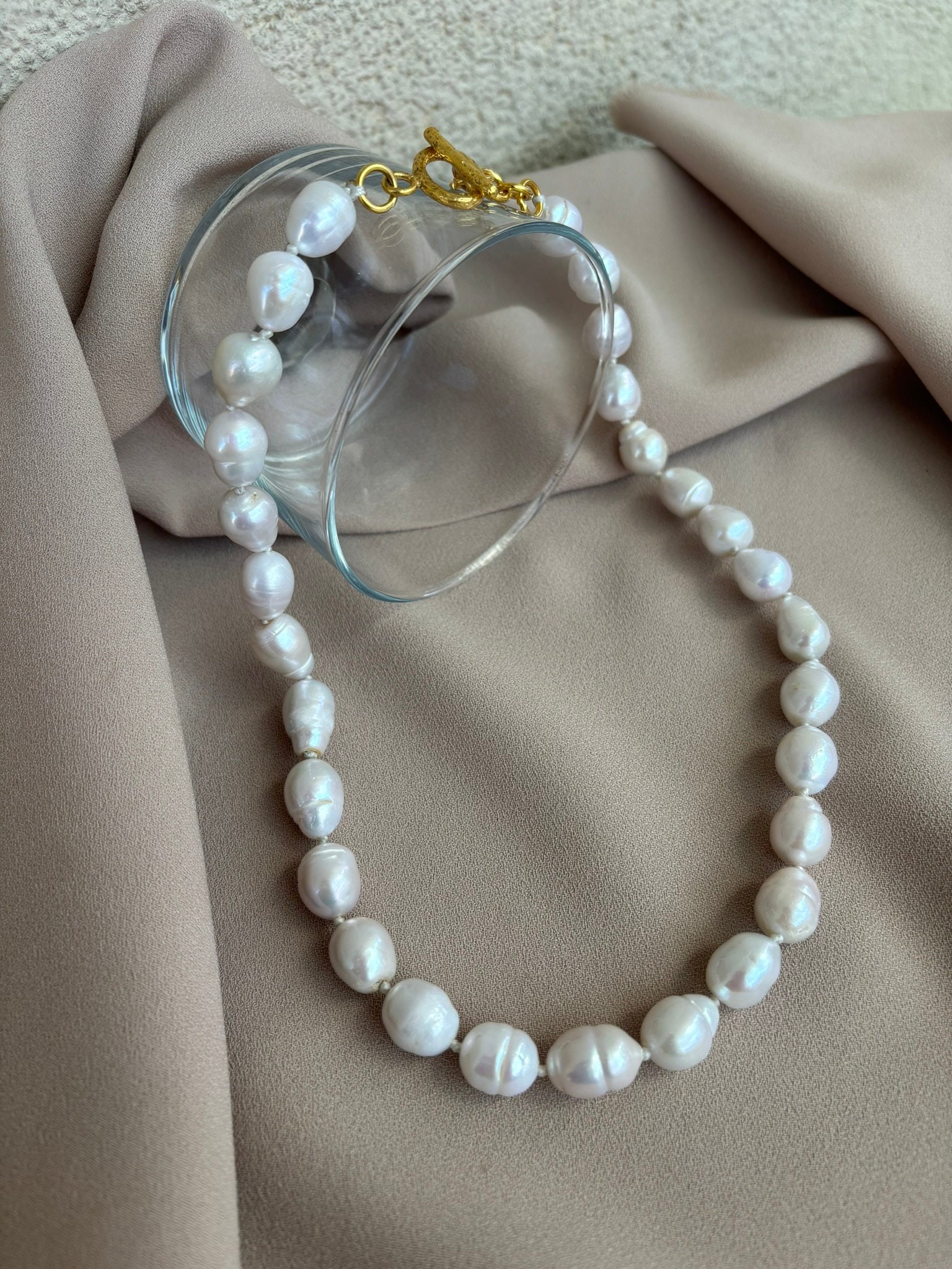 NEW ! Large Edison Pearl Necklace, White Baroque Necklace