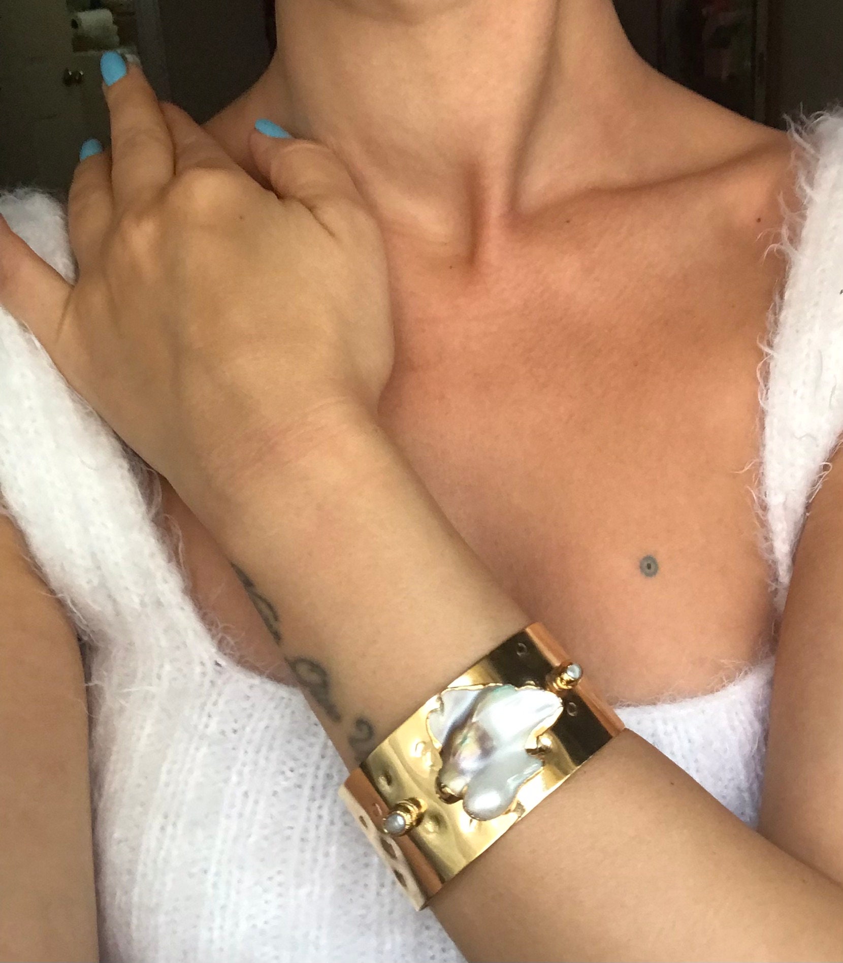 Kalın Düzensiz Barok İnci Bileklik