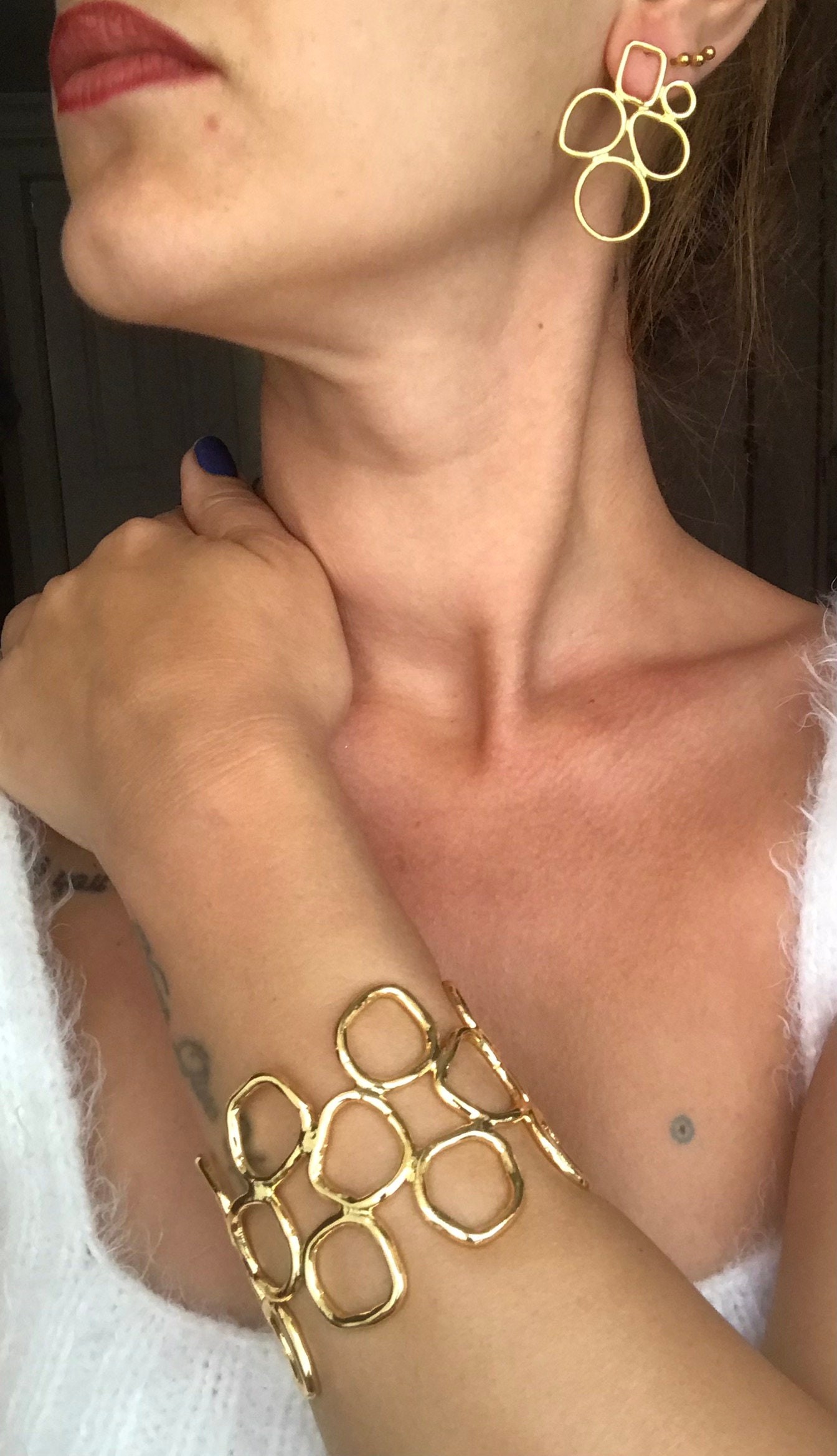 YENİ! Özel Tasarım Döküm Küpeler, El Yapımı Bronz Küpeler, Modern Küpeler