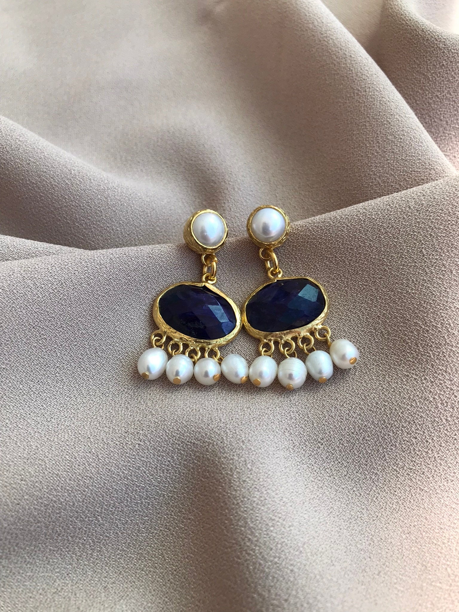 Safir & İnci Kombin Küpe