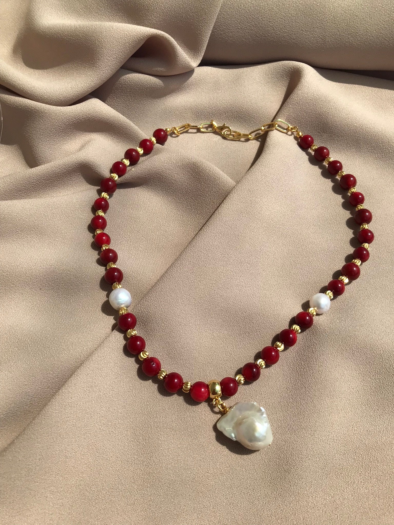 Mercan & İnci Kombin Kolye