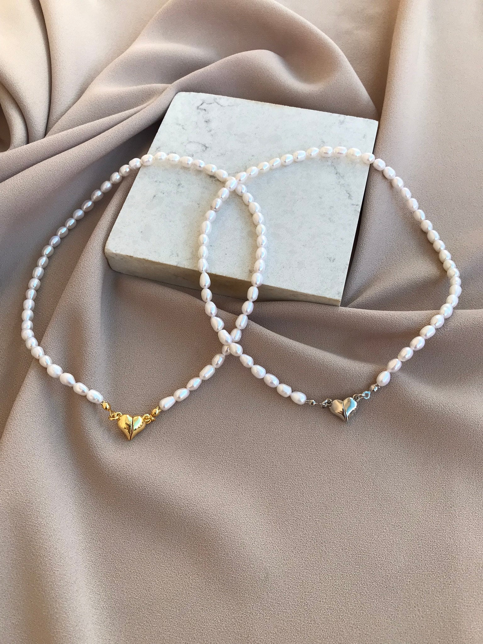 Mıknatıslı Kalp İnci Kolye