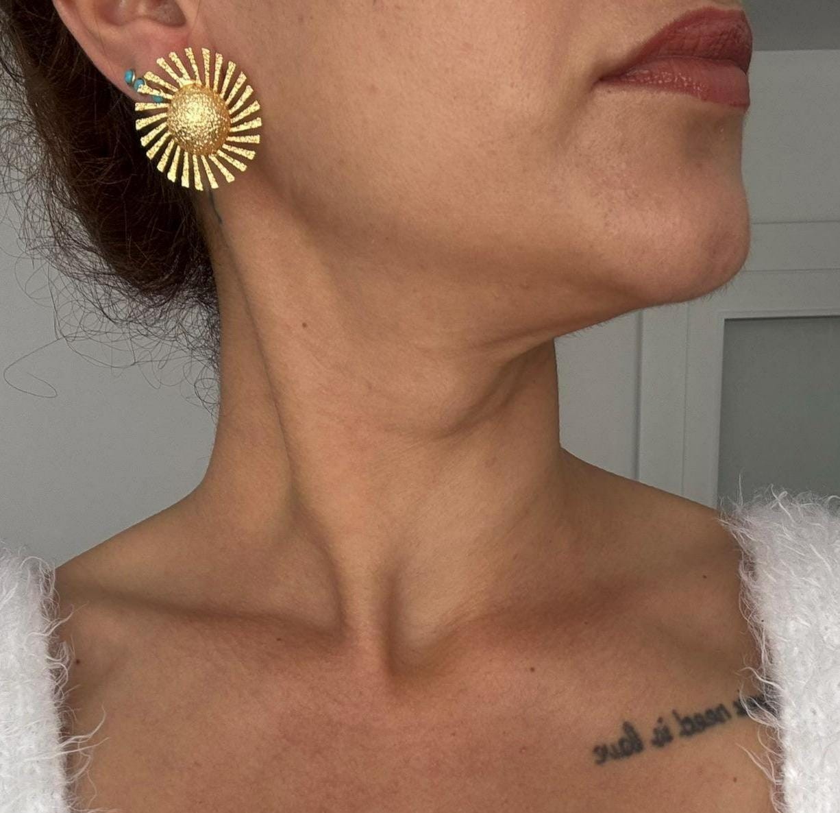 YENİ! Özel Tasarım Güneş Döküm Küpeler, El Yapımı Bronz Küpeler