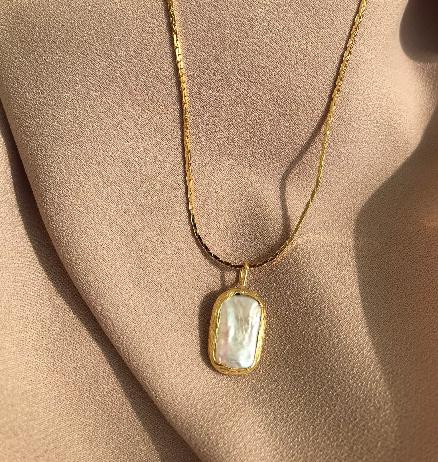 Kare Barok İnci Kolye