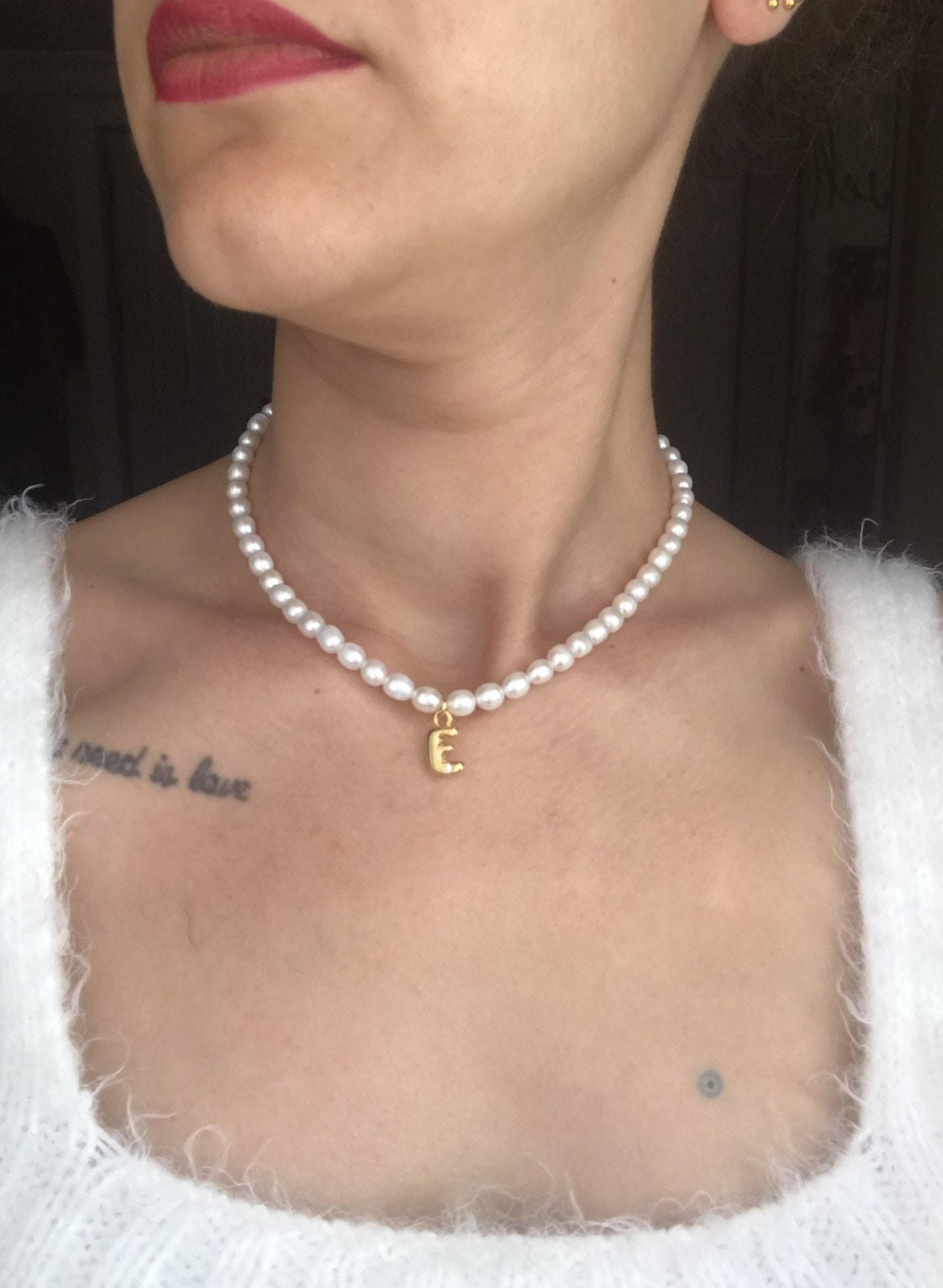 NEW ! Bold Initial Letter Pearl Necklace, Real Pearl Personalized Necklace