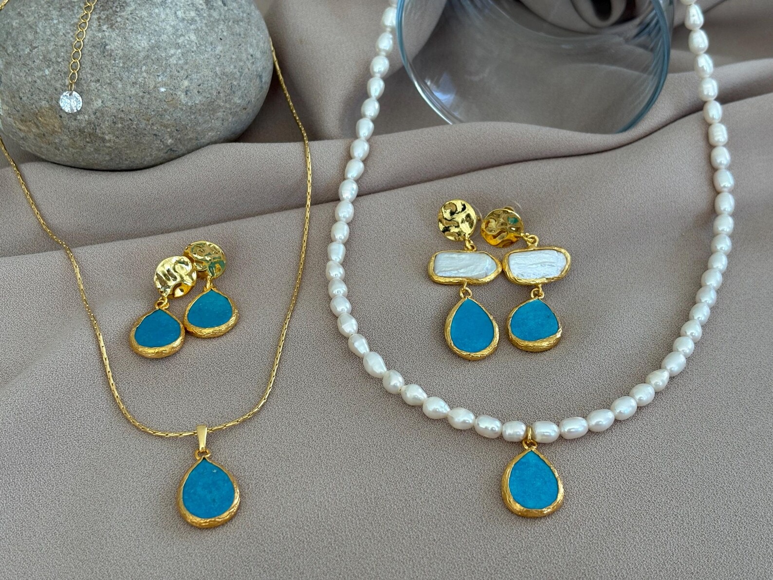 Damla Turkuaz Doğal İnci Kolye