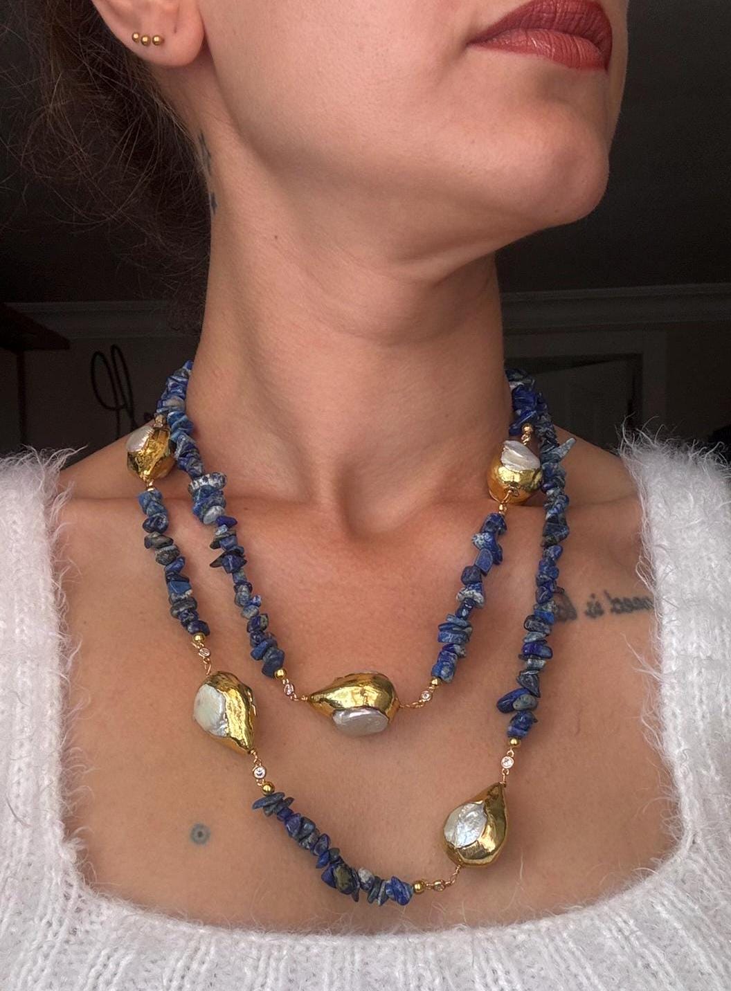 Lapis Lazuli & Barok İnci Kolye