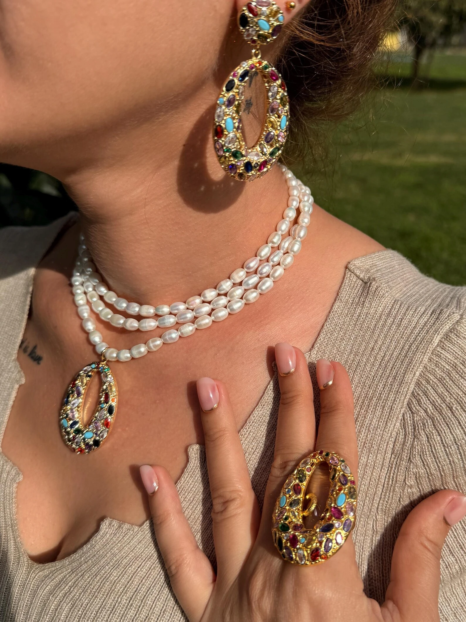 Mix Zirkon Taşlı Döküm İnci Kolye