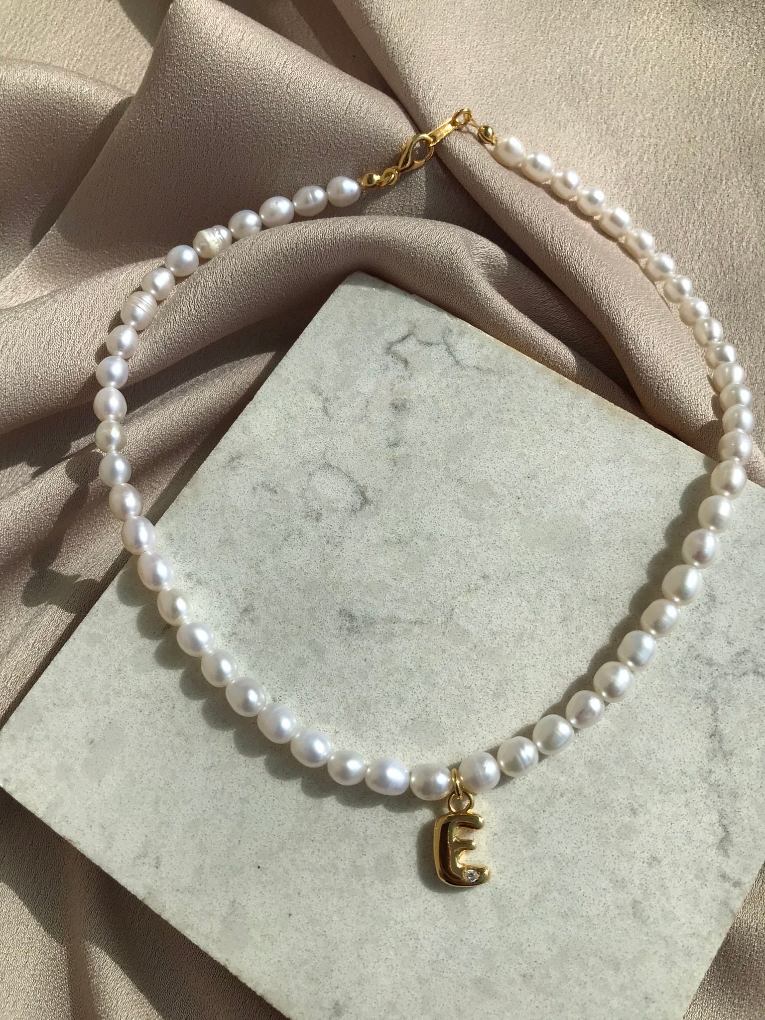 NEW ! Bold Initial Letter Pearl Necklace, Real Pearl Personalized Necklace