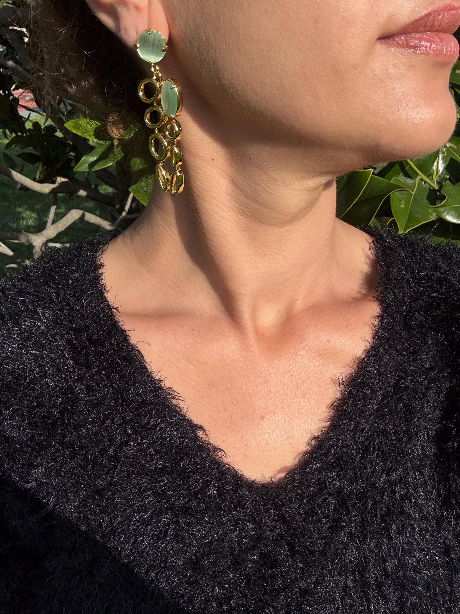 Kedi Gözü Uzun Döküm Küpeler