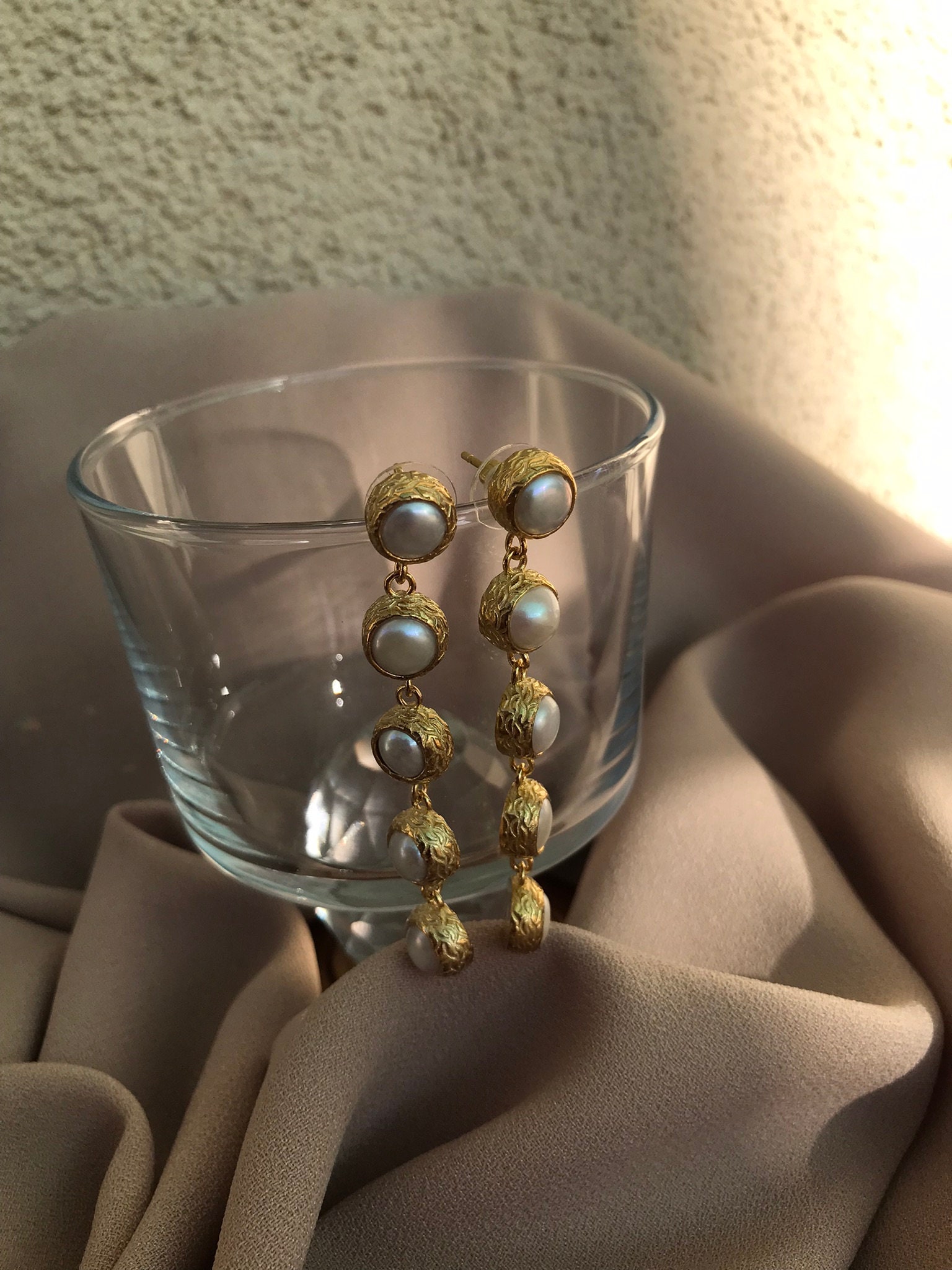 Beşli İnci Dizi Küpe