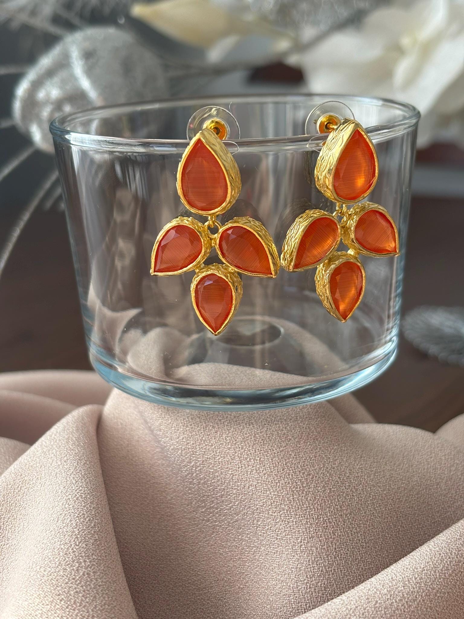 Dört Damla Kedi Gözü Küpe