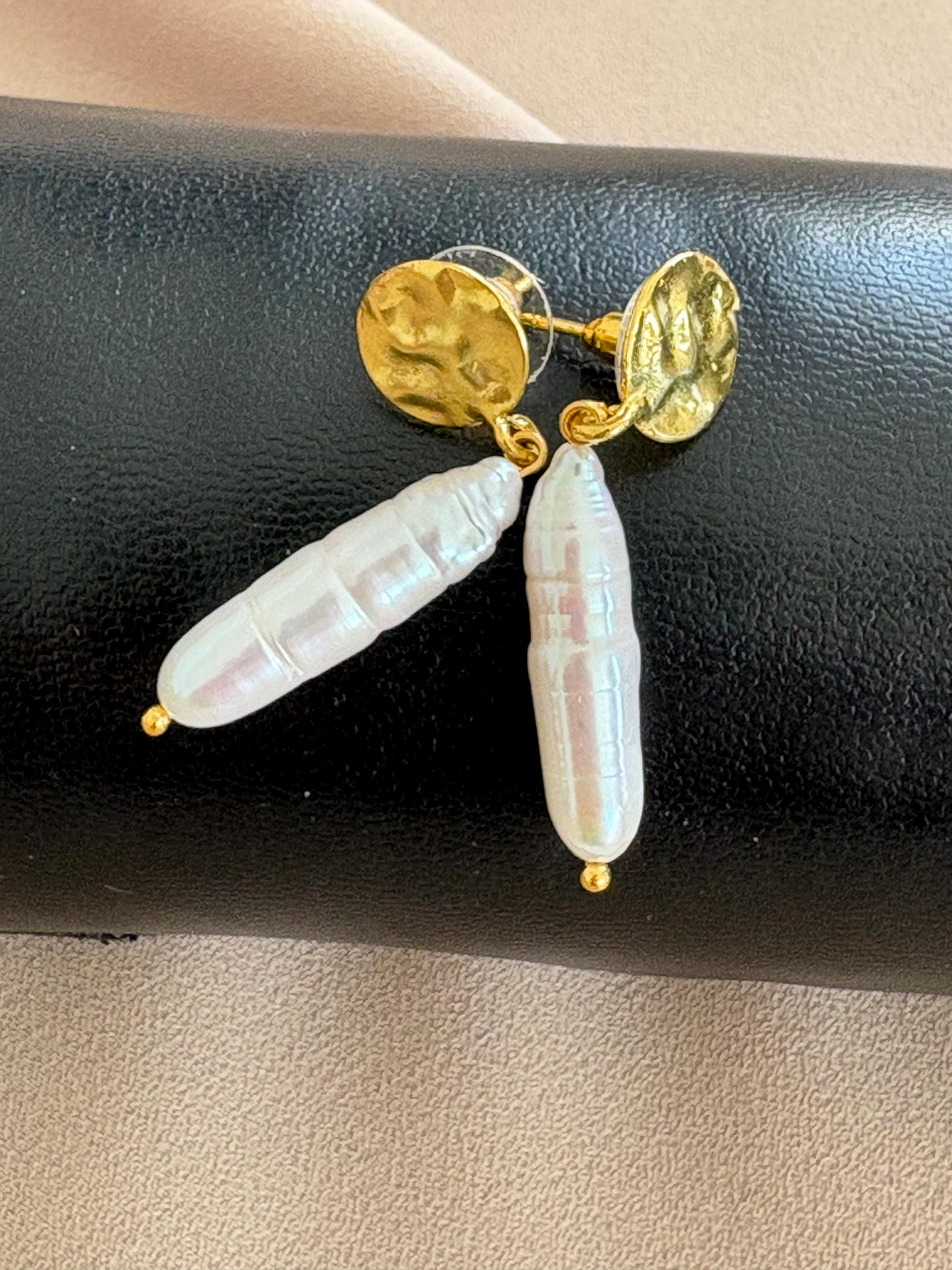 Doğal Silindir İnci Küpe