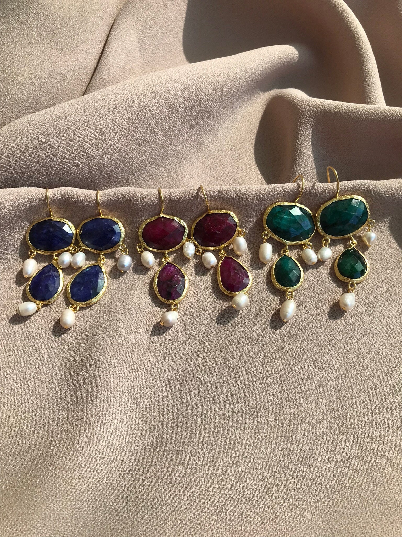 Yakut & İnci Kombin Küpe