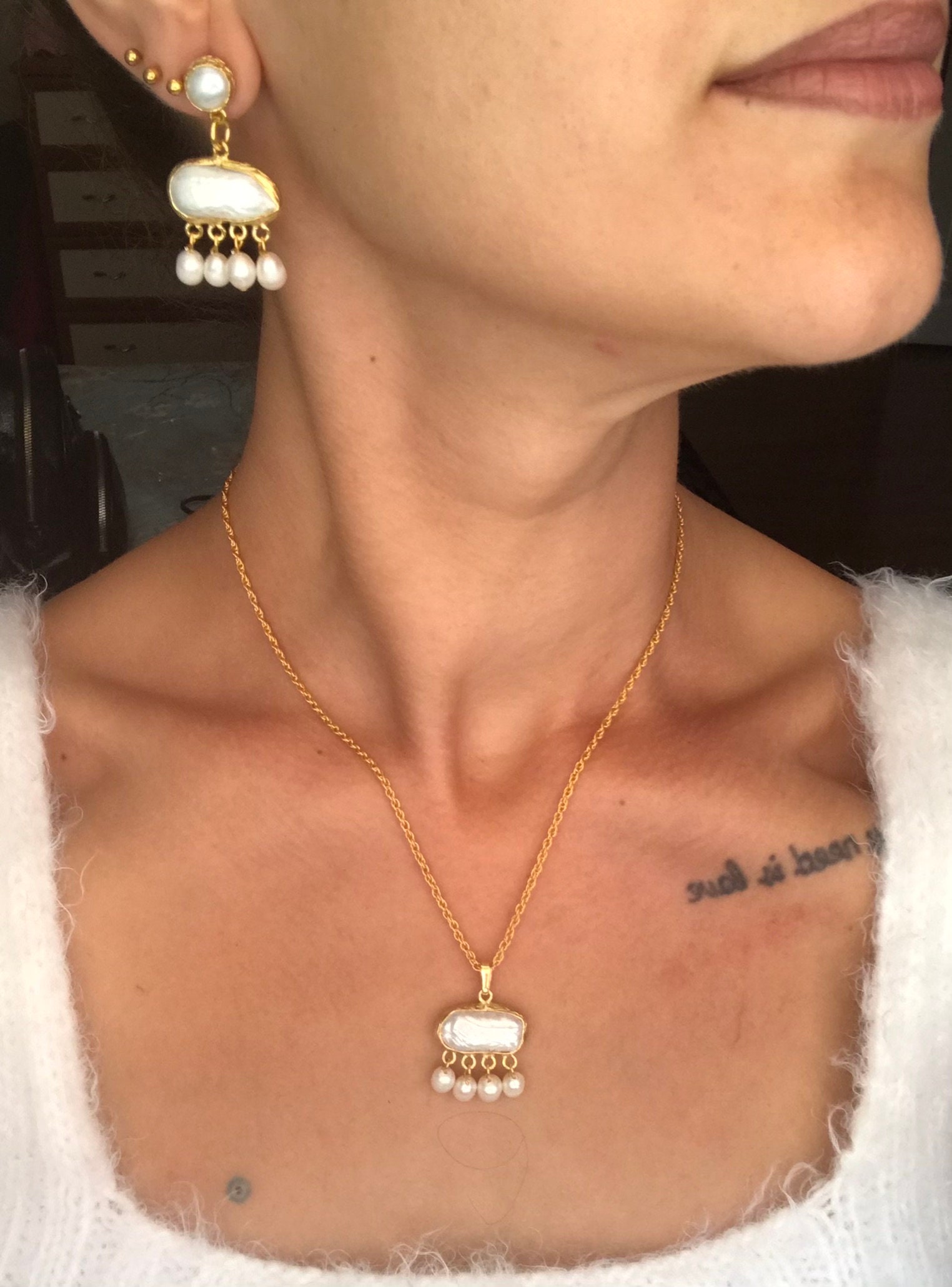 Kare İnci Zincir Kolye