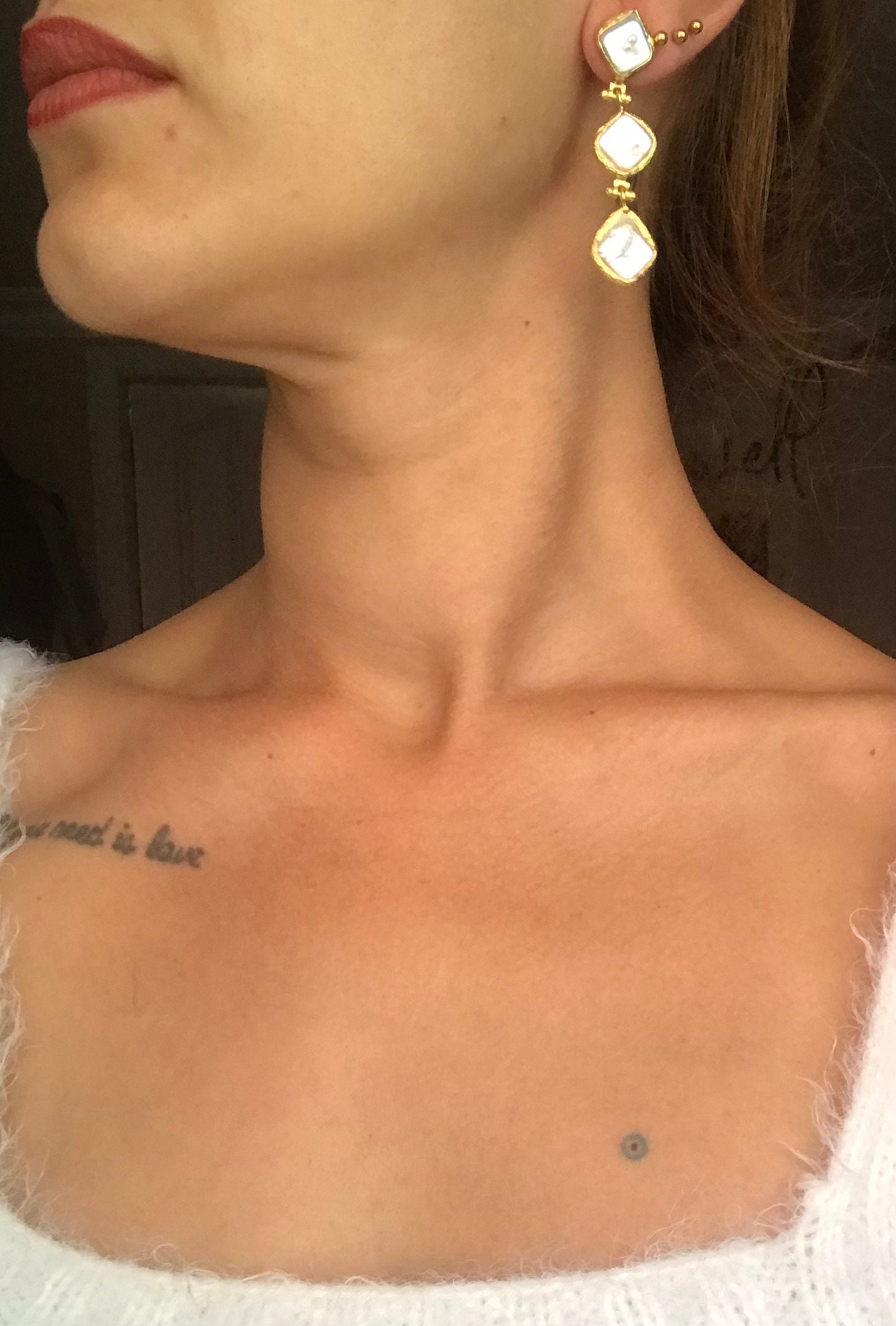 Üçlü Kare İnci Küpe