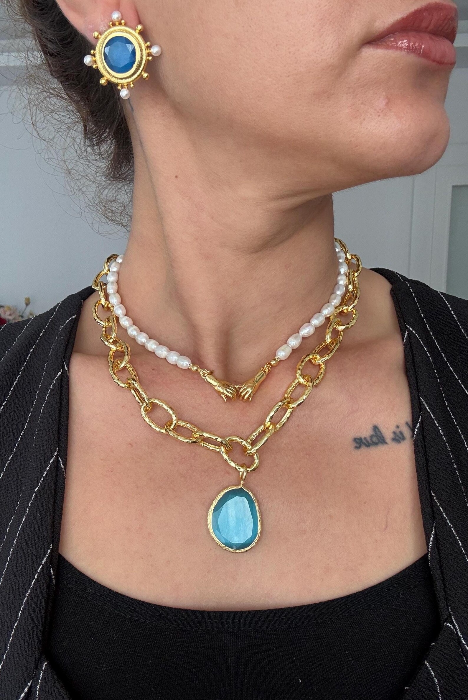 Vintage Tasarım Kedi Gözü Taşı Küpeler