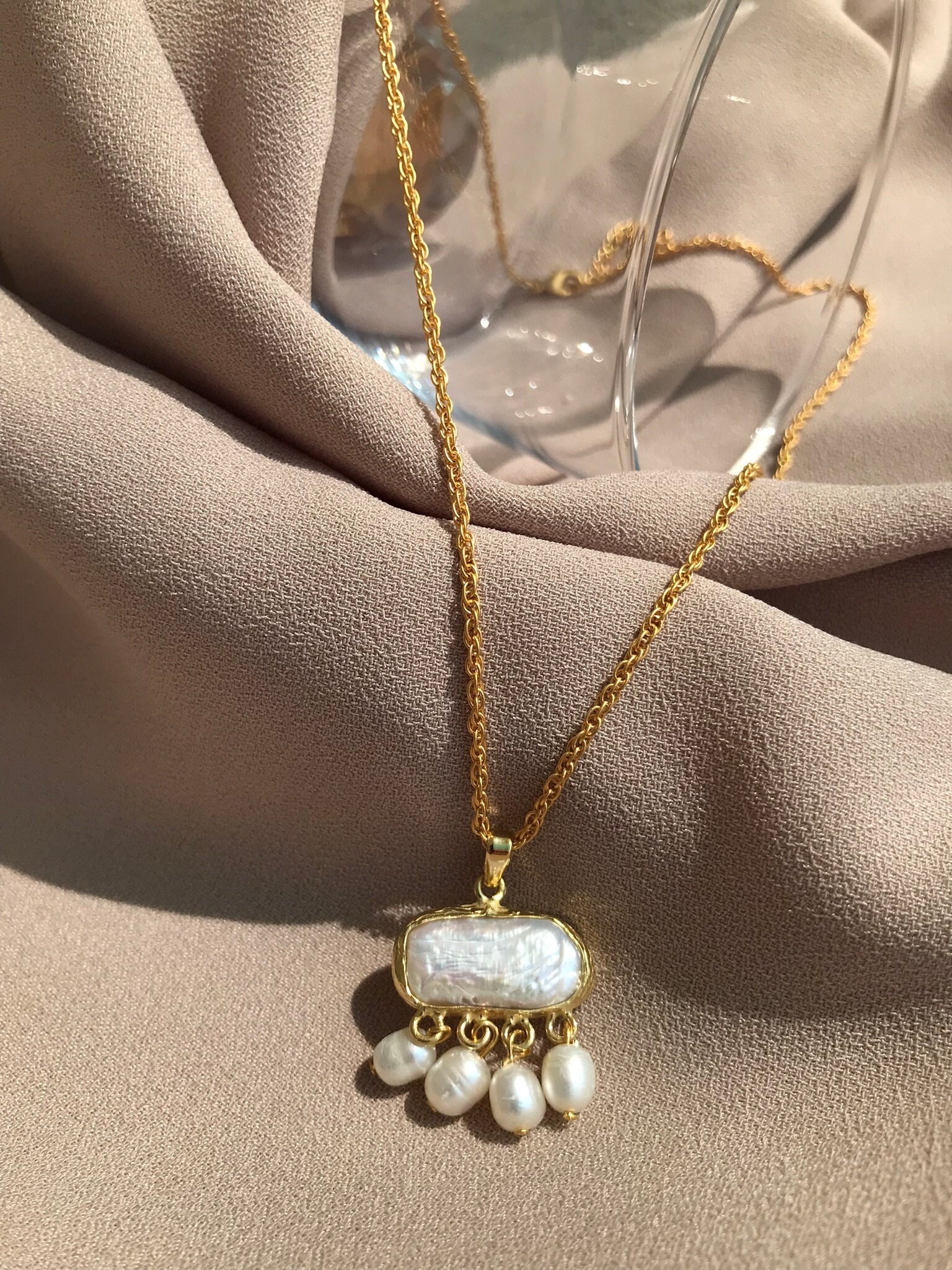 Kare İnci Zincir Kolye