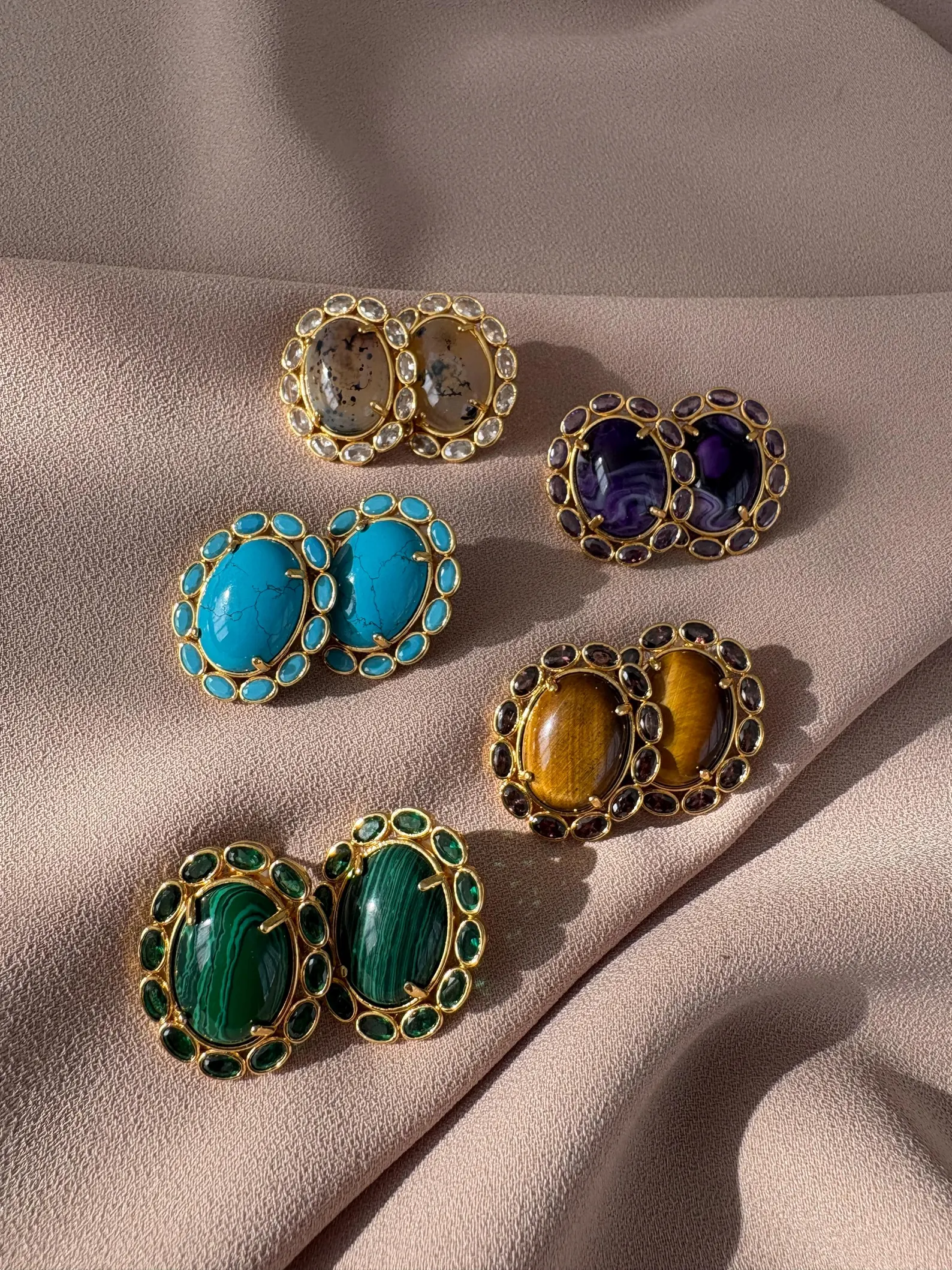 Vintage Doğal Taş Zirkon Küpeler