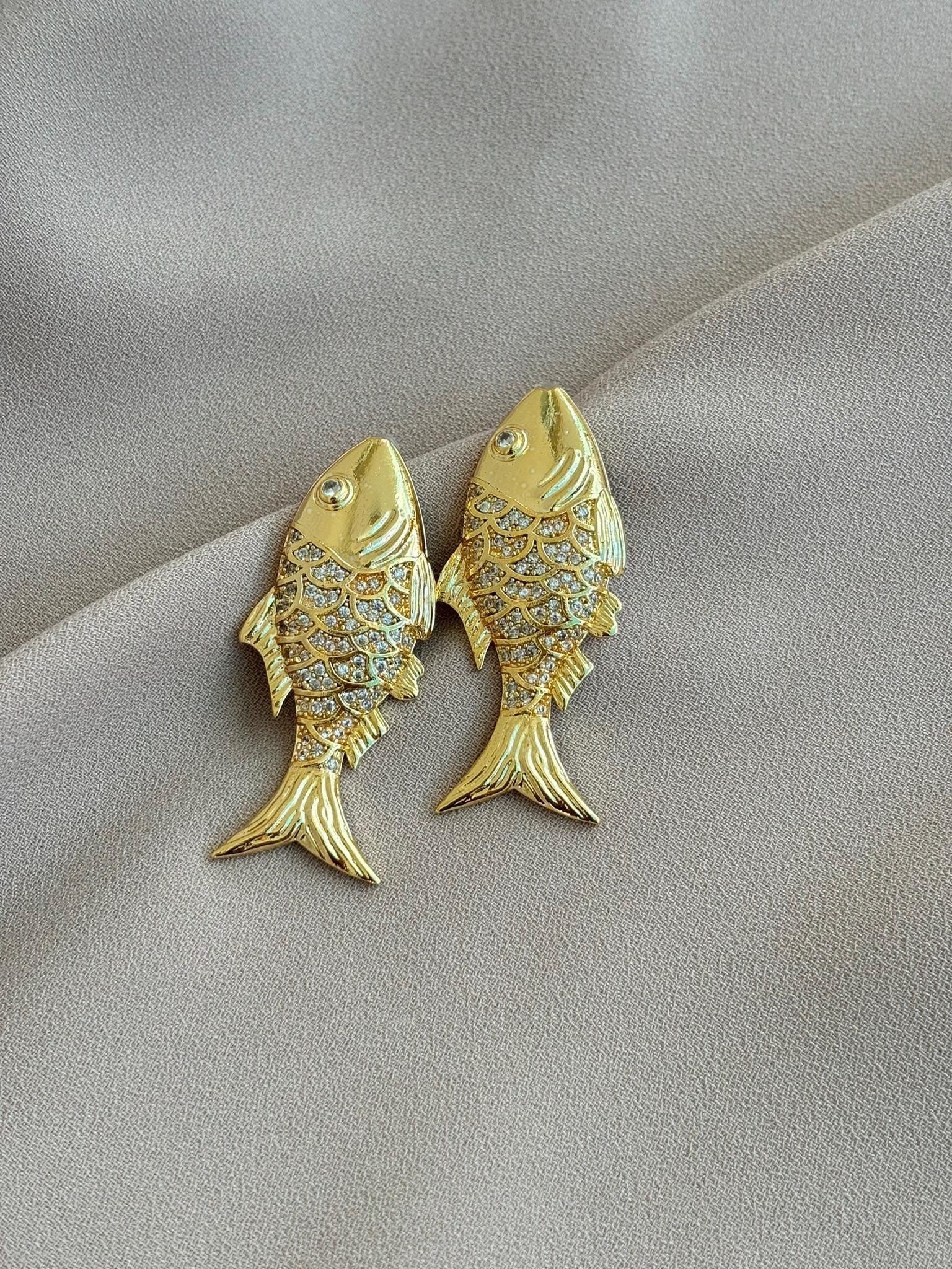 YENİ ! Balık Tasarım Zirkon Taşlı Döküm Küpe