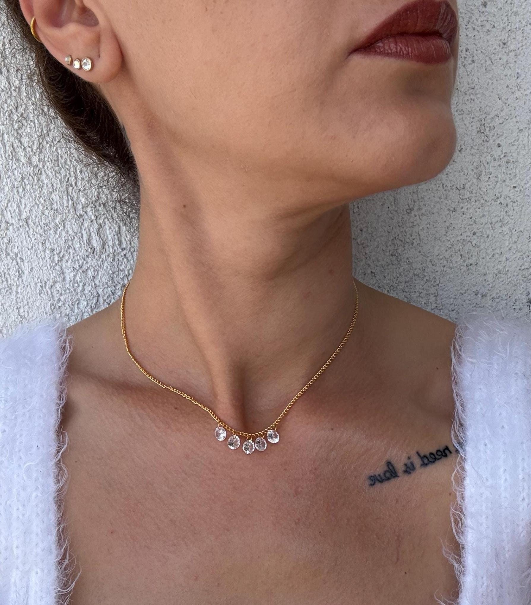 YENİ ! Kristal Beş Damla Taş Zincir Kolye