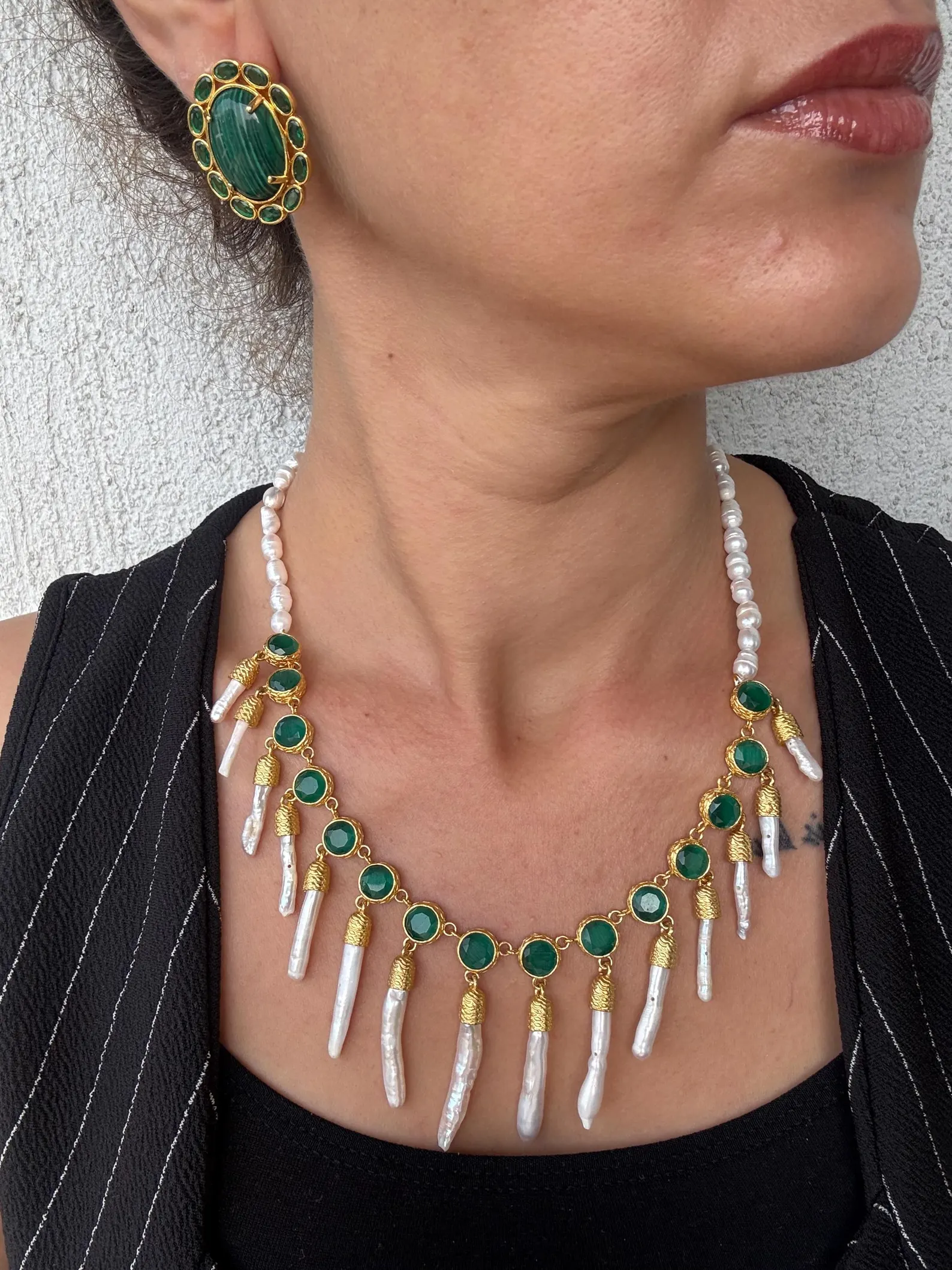 Vintage Doğal Taş Zirkon Küpeler