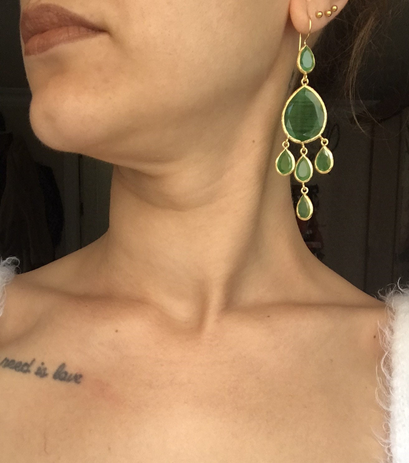 Damla Model Kedi Gözü Sarkıt Küpe