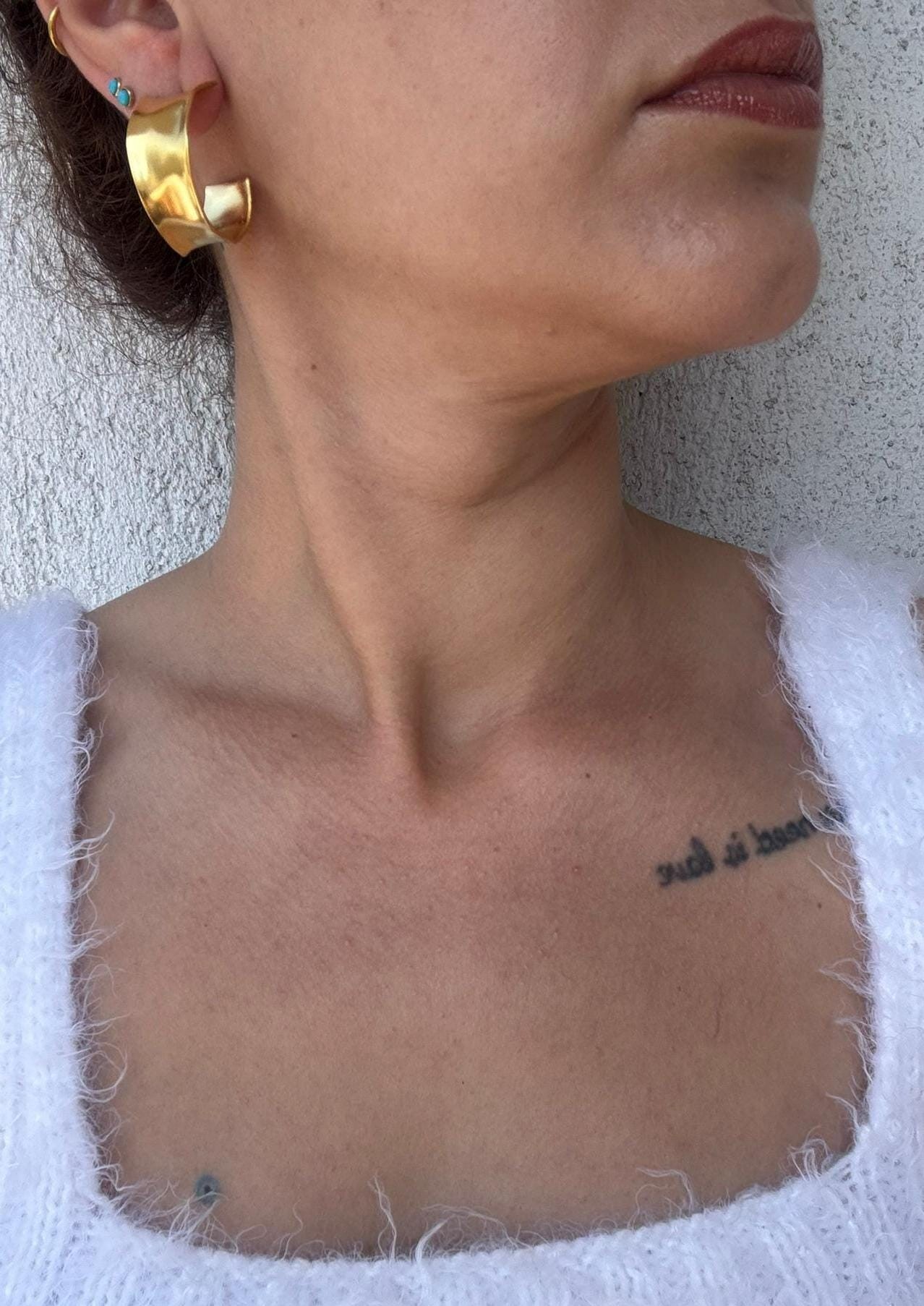 YENİ! Modern Kalın Halka Altın Küpeler, El Yapımı Bronz Halka Küpeler