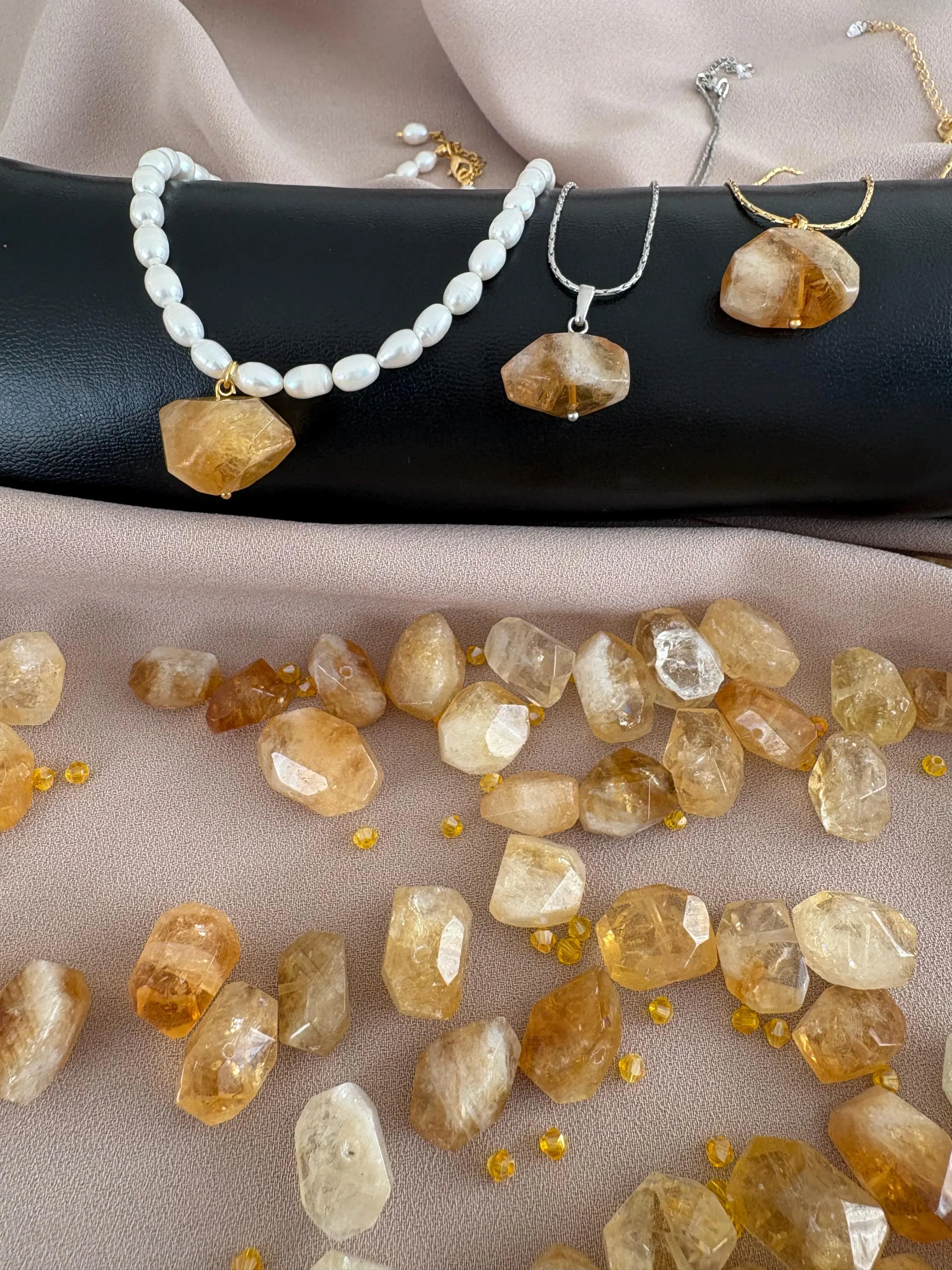 Elmas Kesim Doğal Sitrin Taş Küpeler