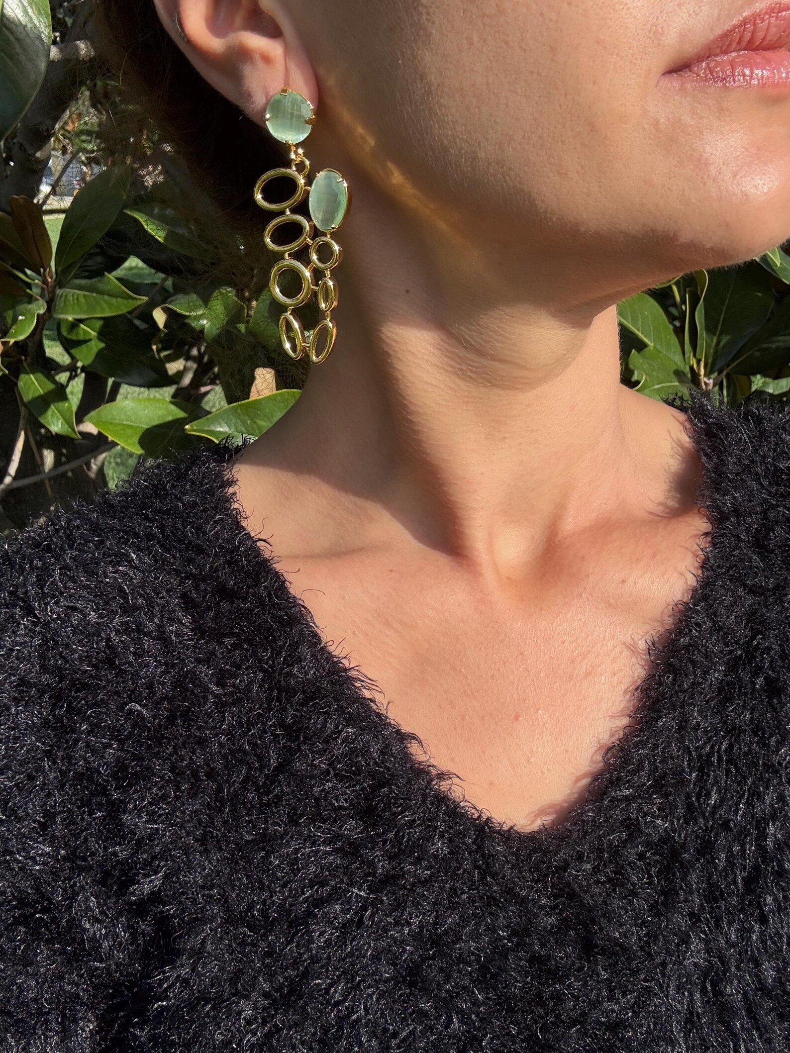 Kedi Gözü Uzun Döküm Küpeler