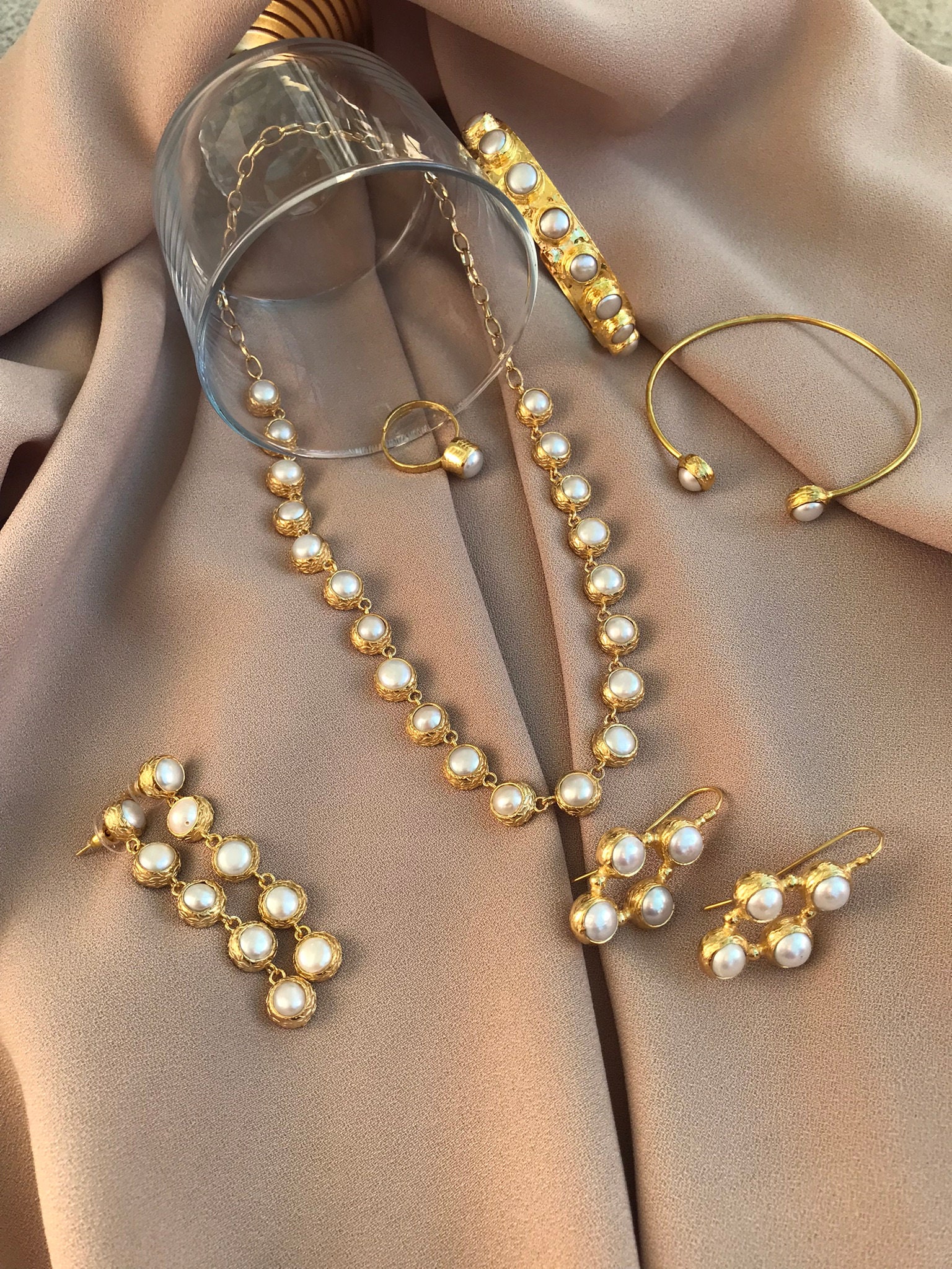 Beşli İnci Dizi Küpe