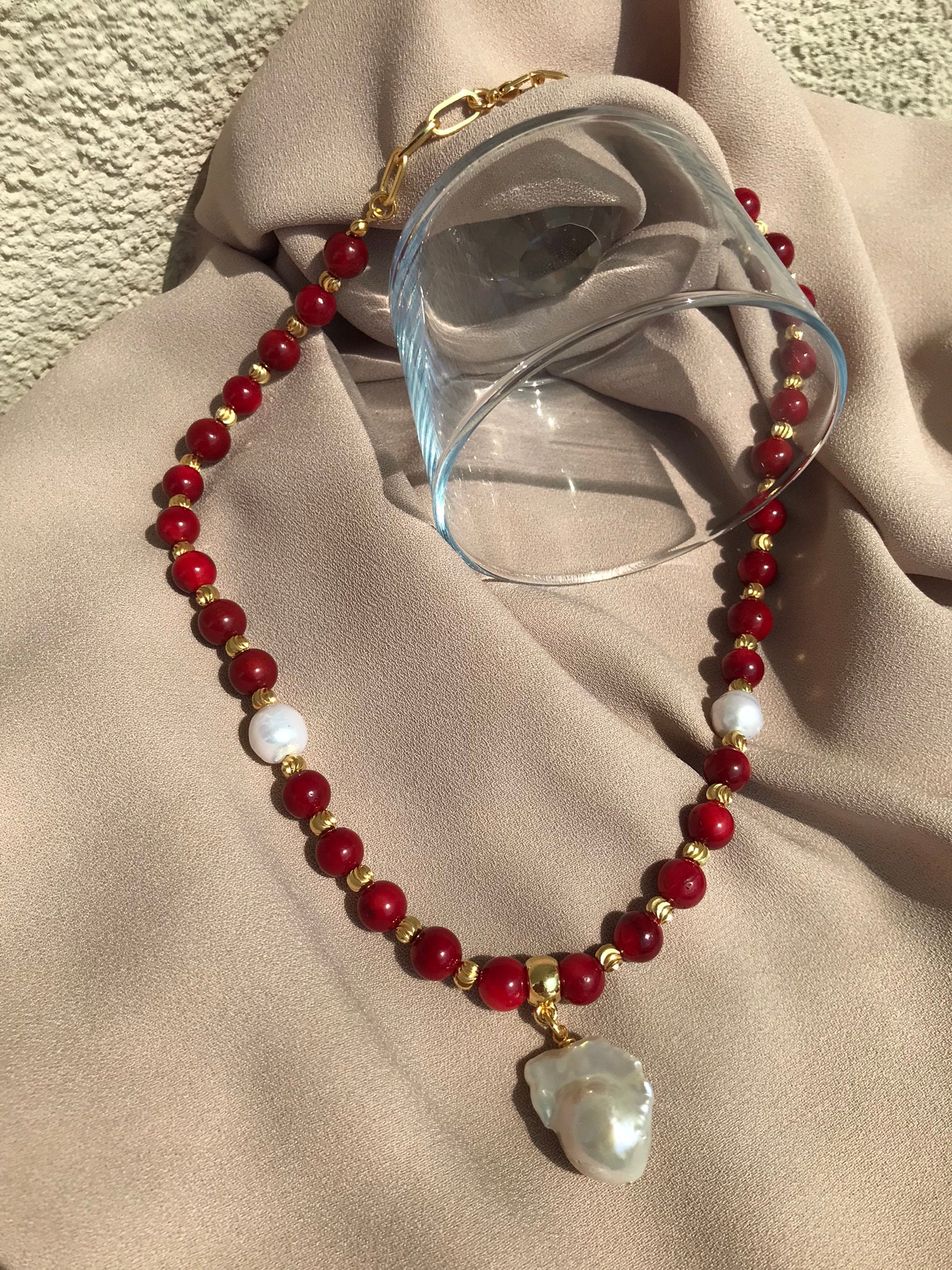 Mercan & İnci Kombin Kolye