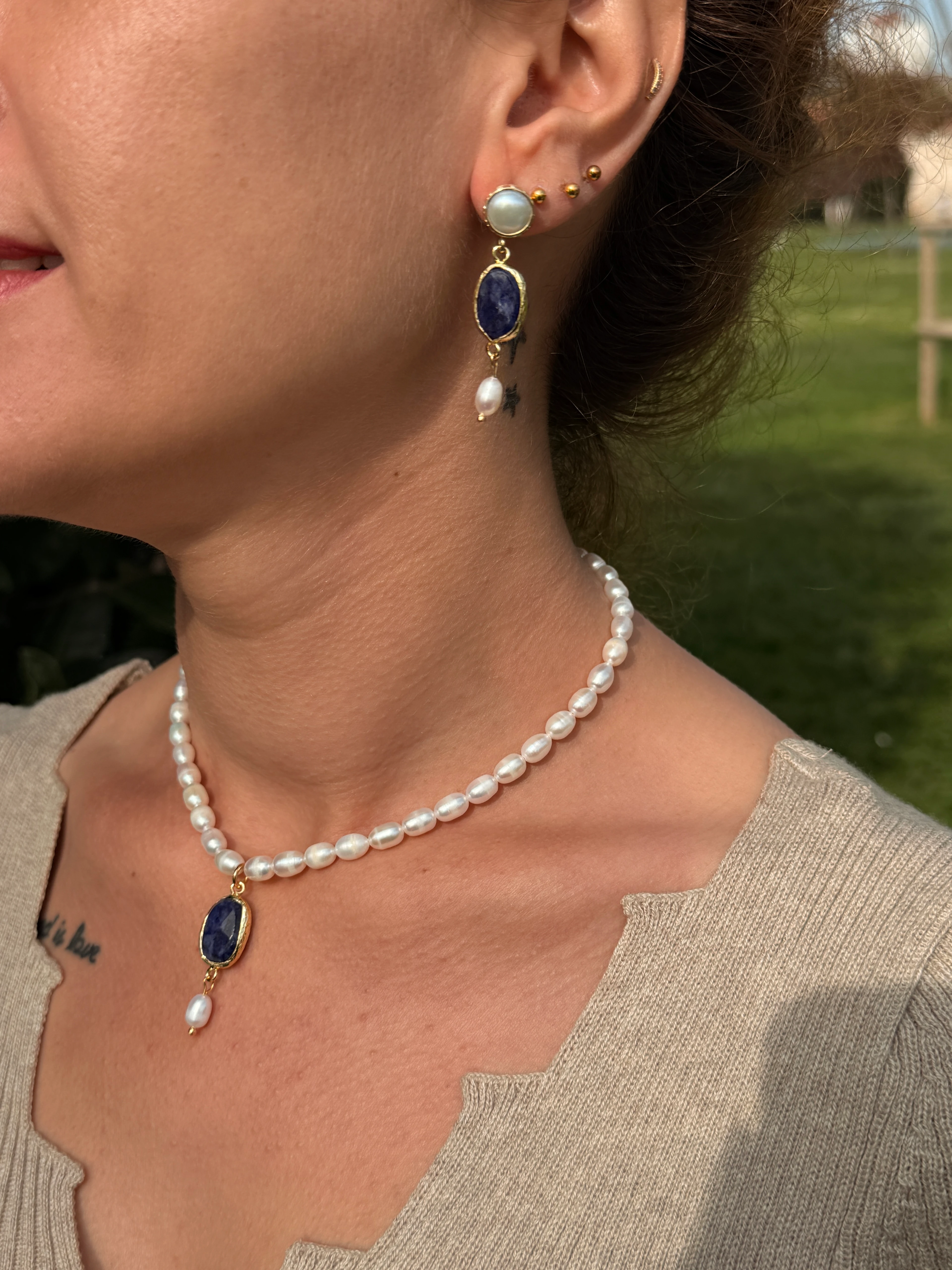 İnci Dizi Oval Safir Set