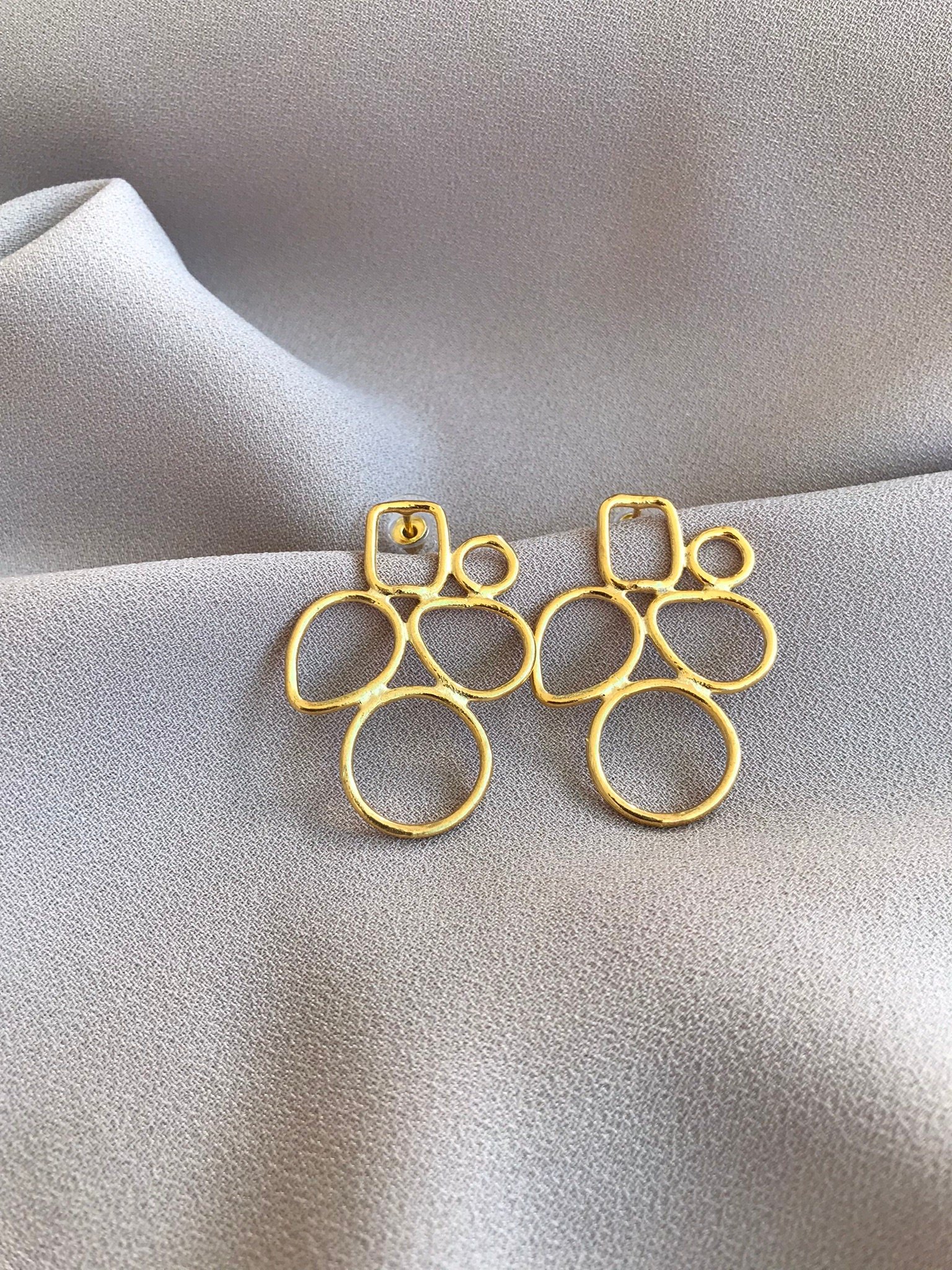 YENİ! Özel Tasarım Döküm Küpeler, El Yapımı Bronz Küpeler, Modern Küpeler