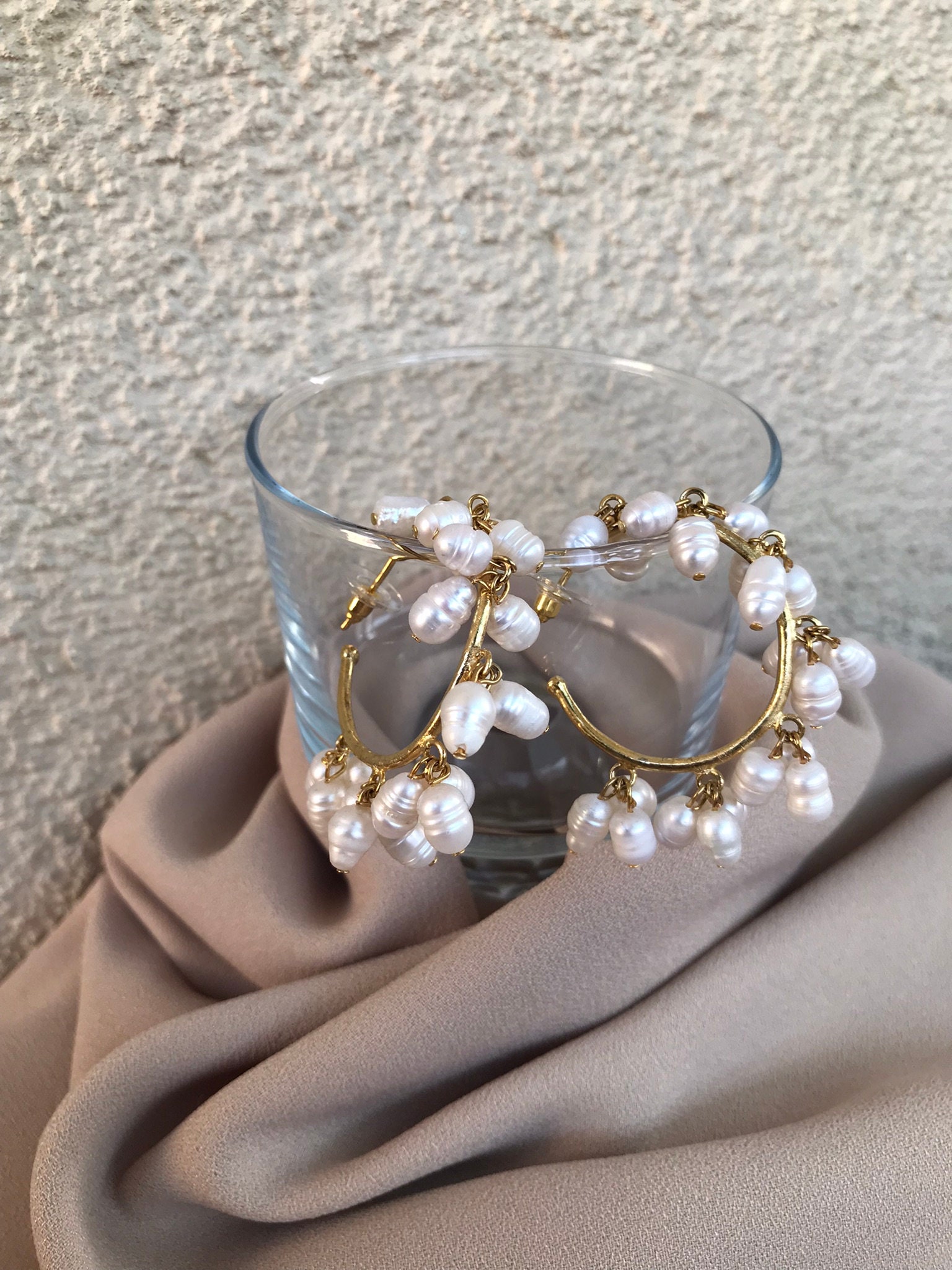 İnci Sarkıtlı Büyük Halka Küpe