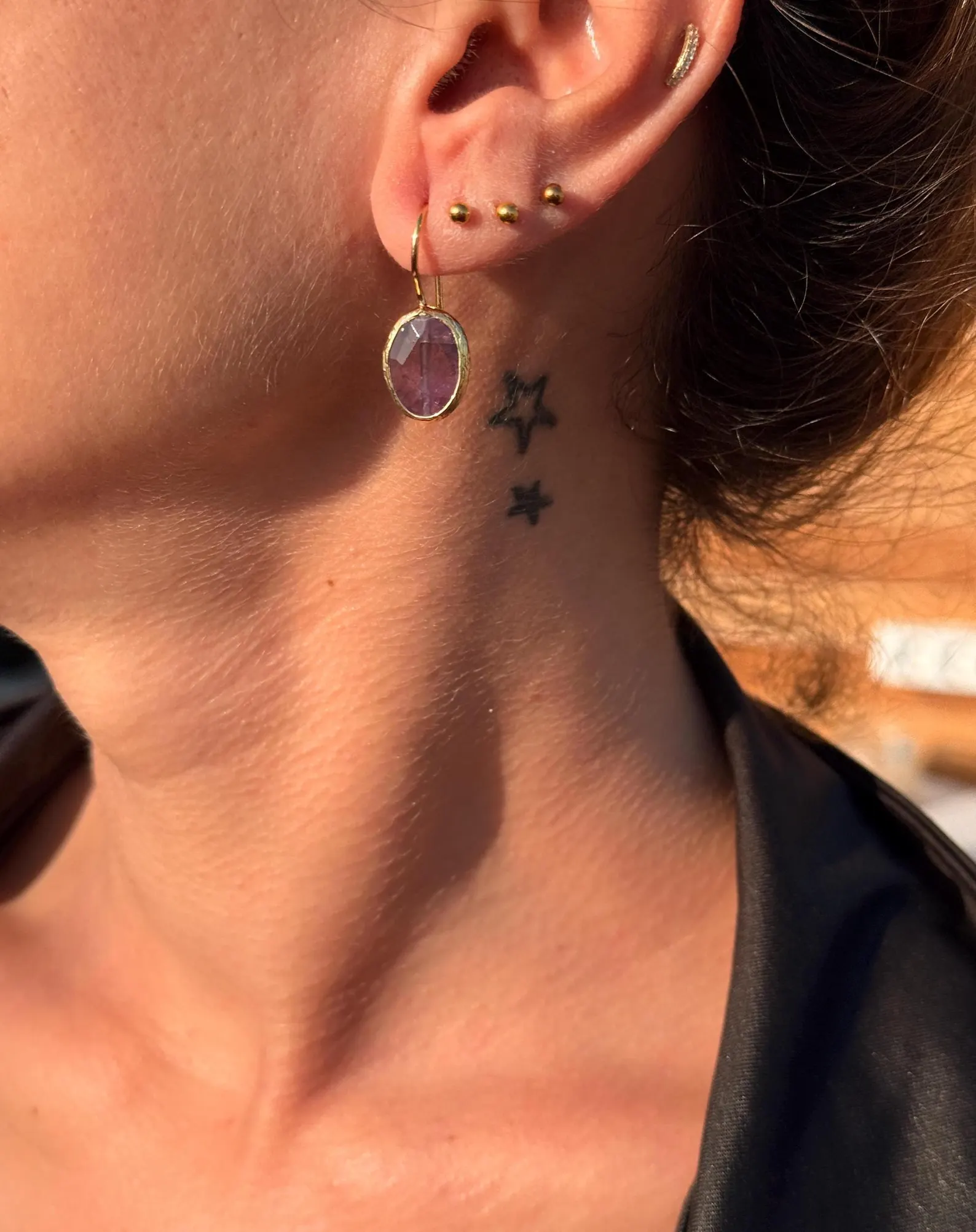 Doğal Taş Ametist Oval Küpe