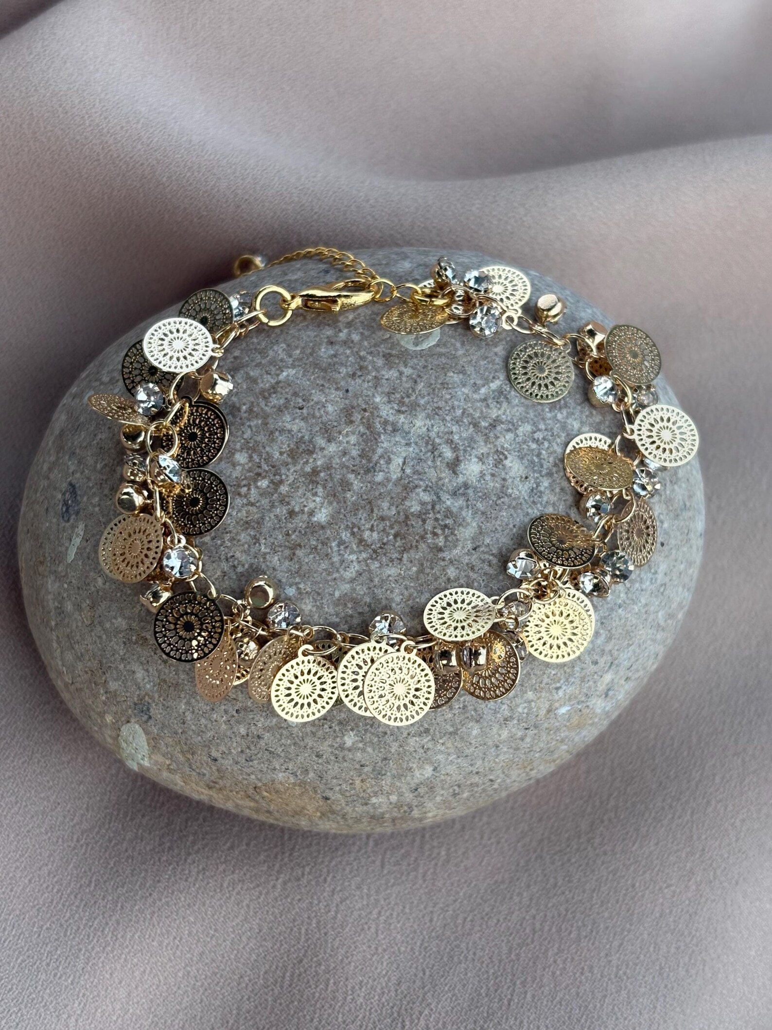 Pul Taş İşleme Sallantı Zincir Bileklik