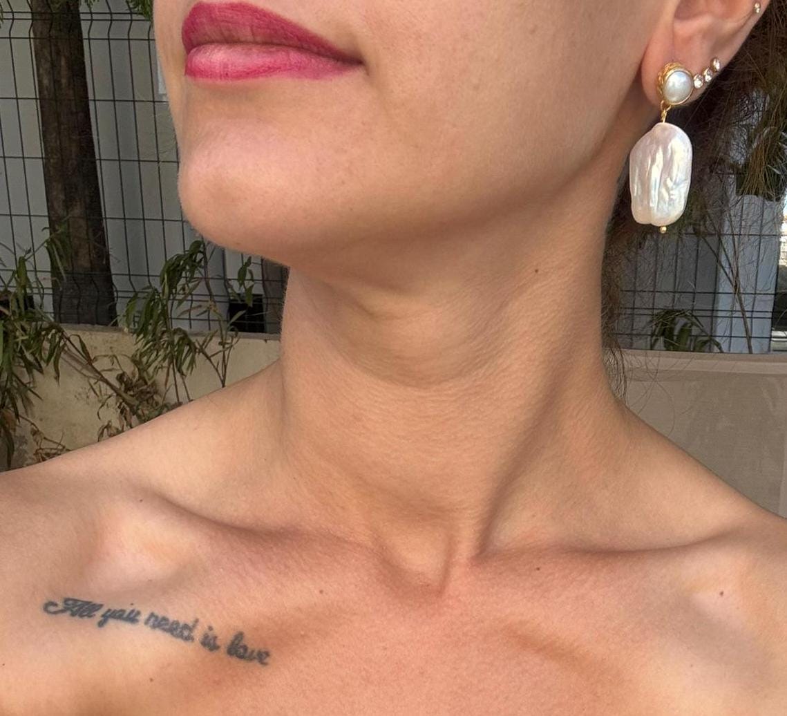 Büyük Düzensiz Barok İnci Küpe