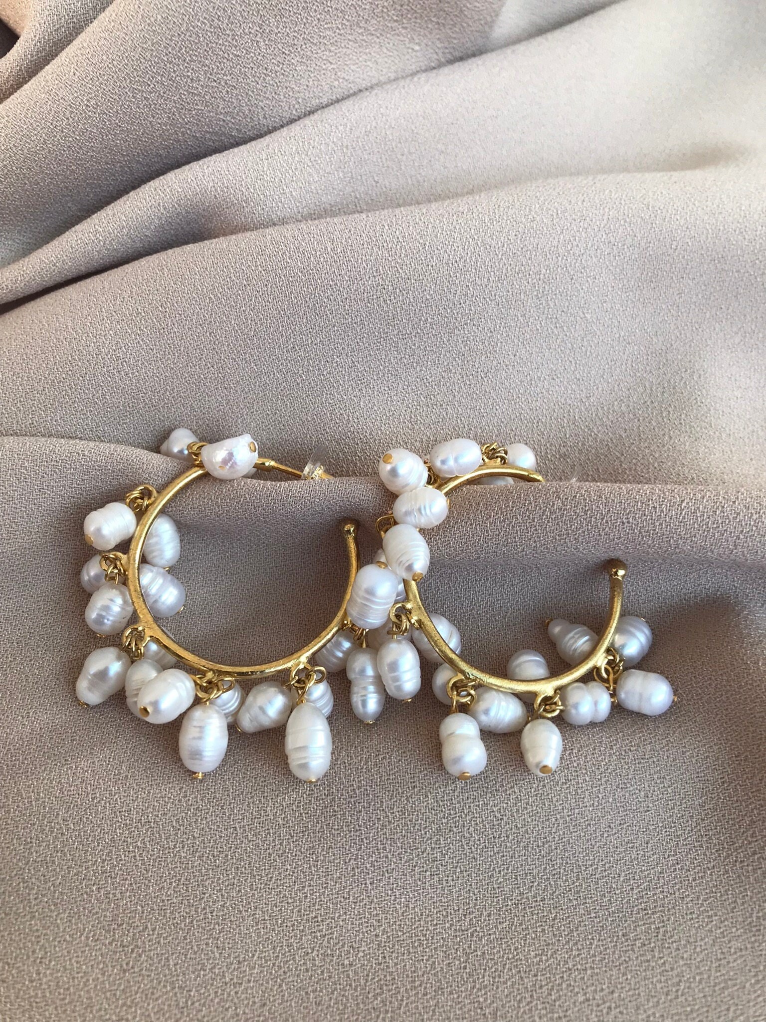 İnci Sarkıtlı Büyük Halka Küpe