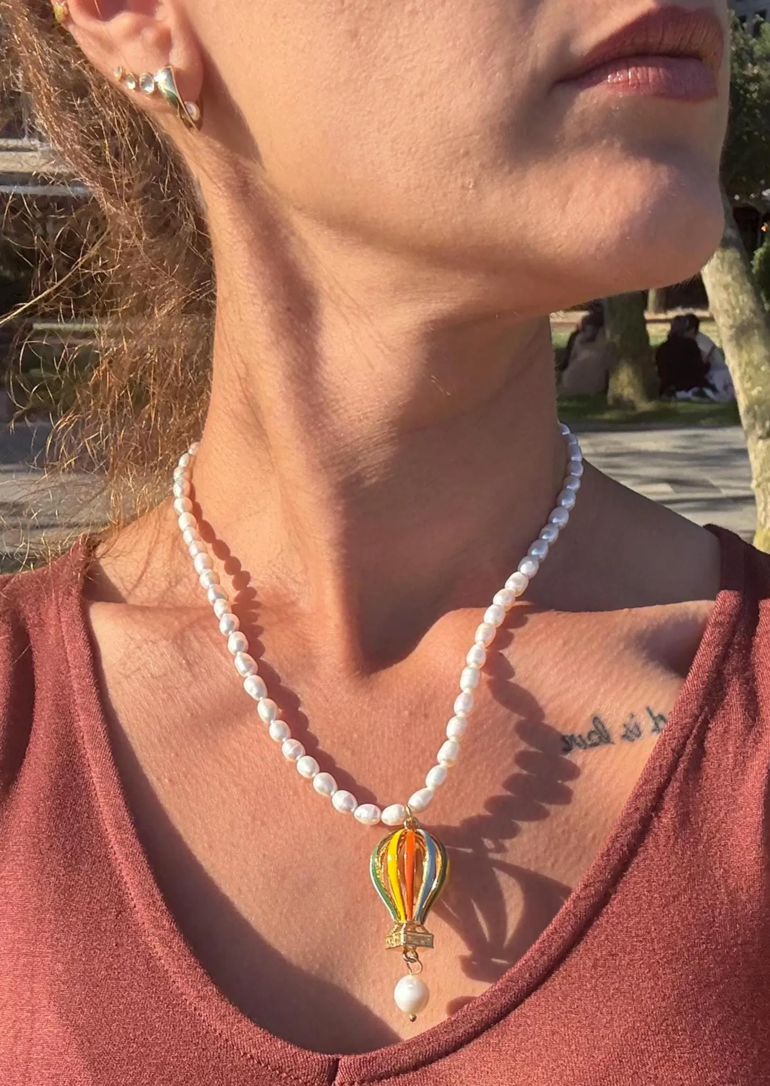 Renkli Balon Doğal İnci Tasarım Kolye