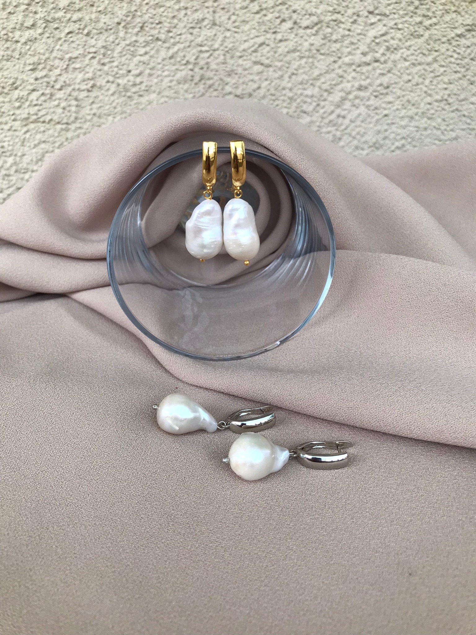 NEW! Big Fireball Pearl Gold Earrings,Large Natural Baroque Pearl Earrings