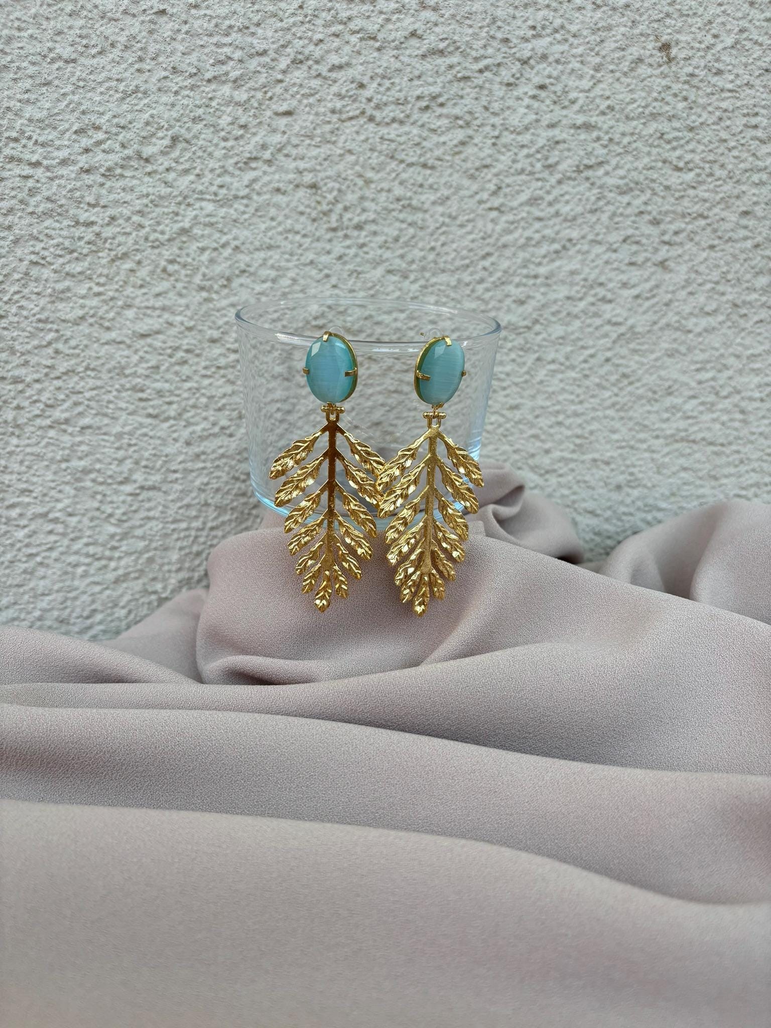 YENİ! Uzun Yaprak Tasarım Kedi Gözü Küpeler