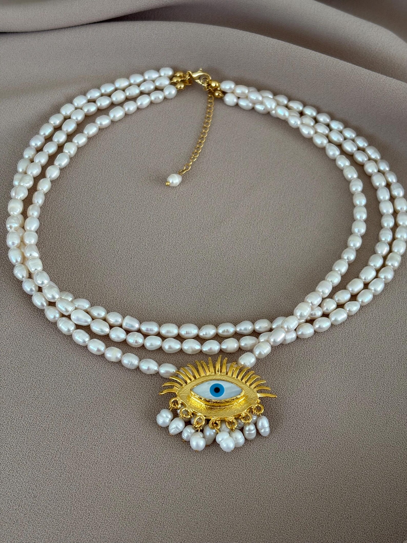 Üçlü İnci Dizi Nazar Göz Küpe